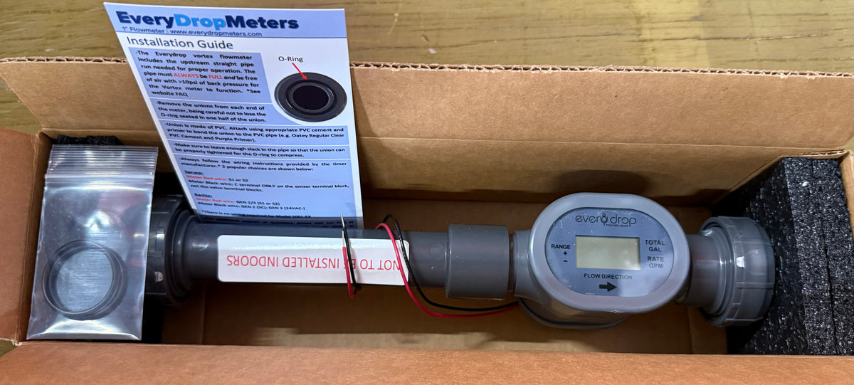 Flowmeter, 1" Irrigation, 2 Wire Pulse Powered with Display, Compatible with Rachio and Spruce Smart Irrigation Systems