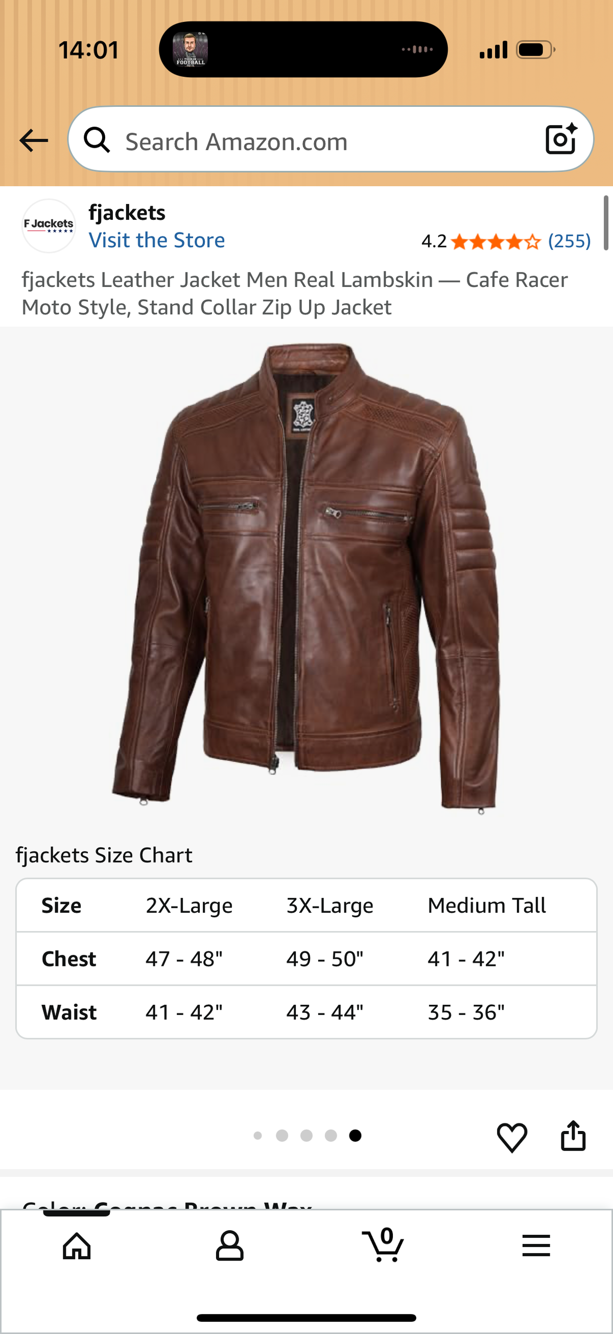 Leather Jacket Men Real Lambskin — Cafe Racer Moto Style, Stand Collar Zip Up Jacket XXXL
