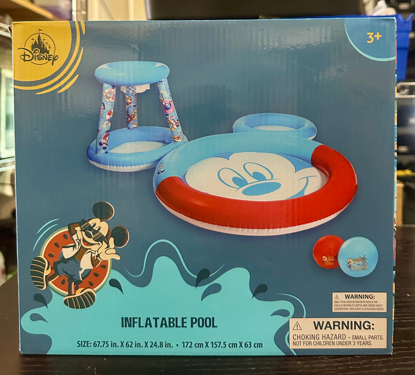 Disney Store Official Mickey Mouse Summer Fun Inflatable Pool Set with Splash Pad, Hoop, Sprayers and Balls, Fun Toddler Outdoor Toys, Mickey Face Design, Perfect for Summer Family Fun