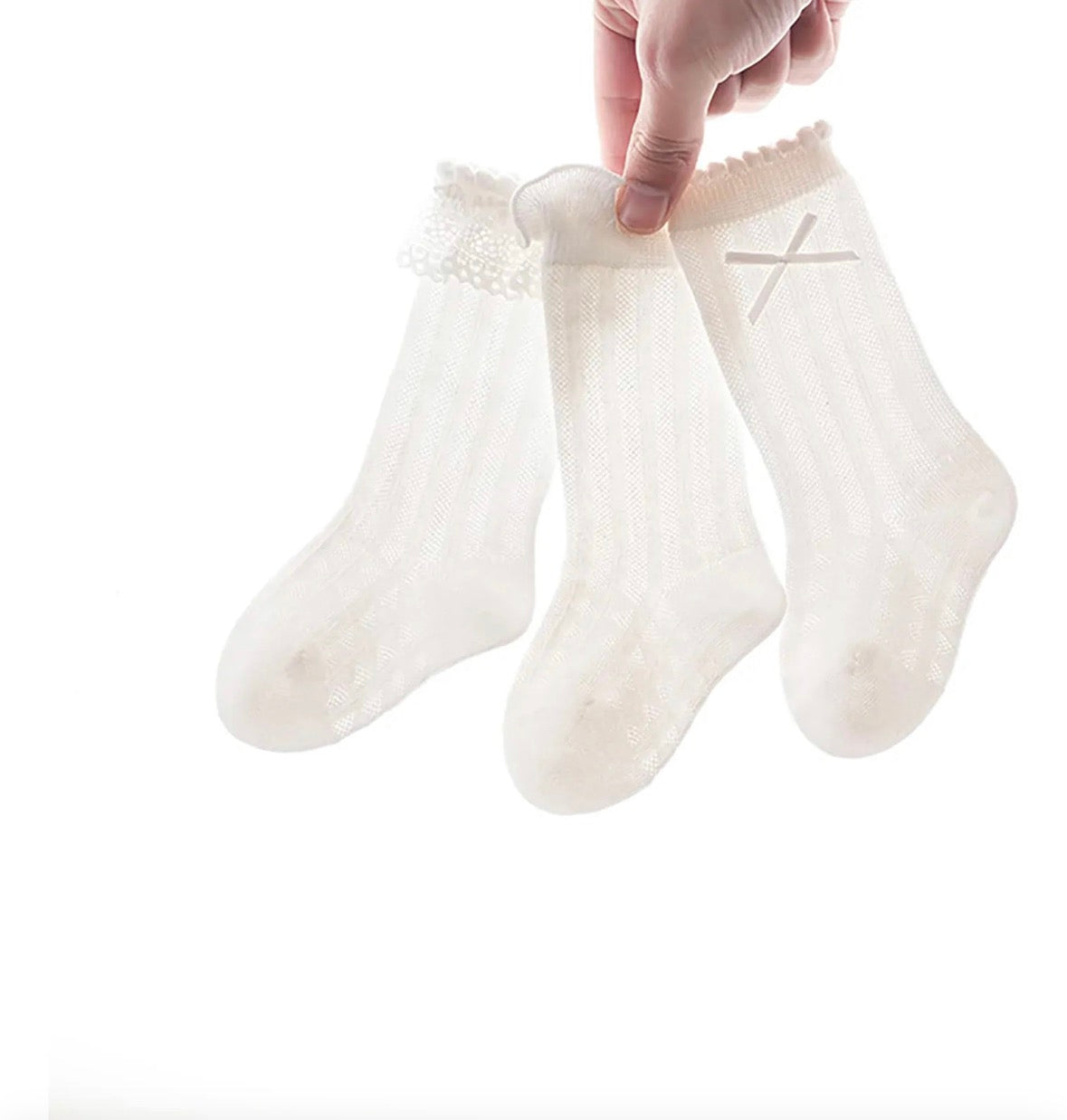 Apone Fatu Baby Knee High Socks Non Slip Grip Ankle Socks Ruffled Long Stockings (Size 6-12 Months)