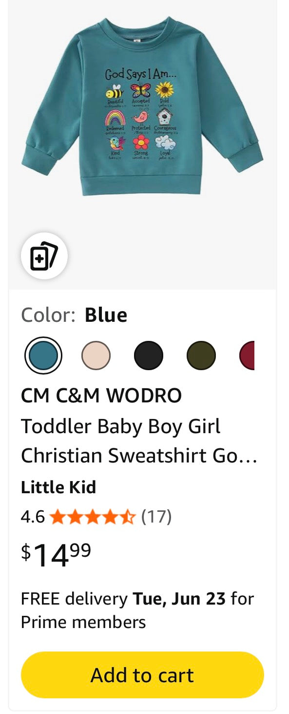Geoyune Toddler Crewneck Sweatshirt Kids Long Sleeve Religious Tops Christian Pullovers for Boys Girls (Size 7T)
