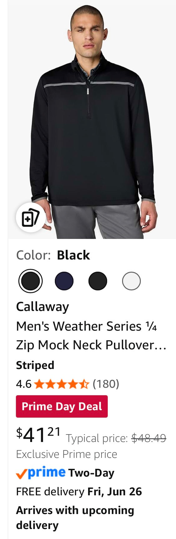 Callaway Mens Striped Quarter Zip Hooded Pullover, Gray/Black (Size Medium)