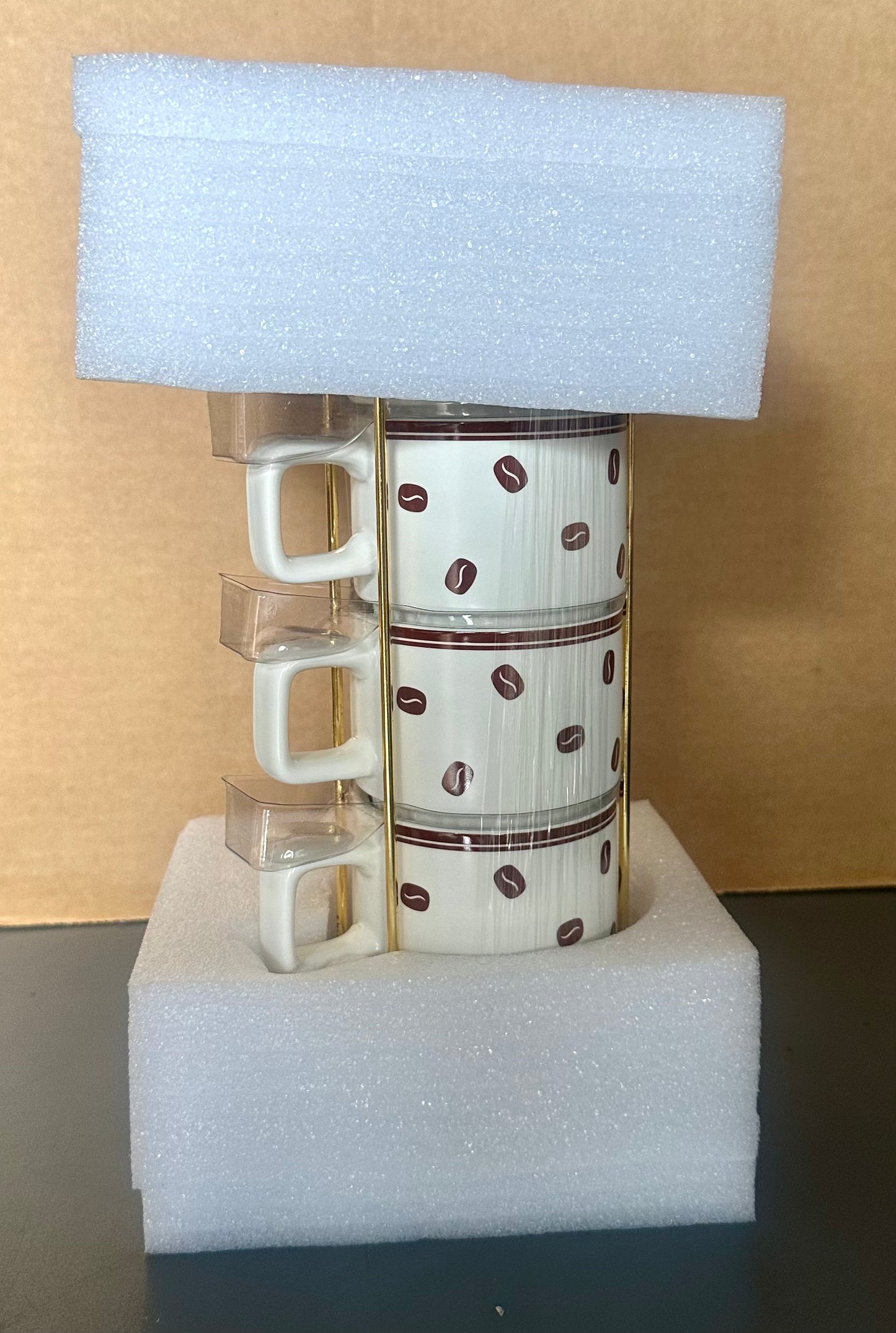 Stackable Coffee Mug Tower Set with Metal Wire Rack - 15 Ounce Coffee Mugs for Coffee, Tea, Cocoa, Milk, Cappuccino, Hot Chocolate Set of 4