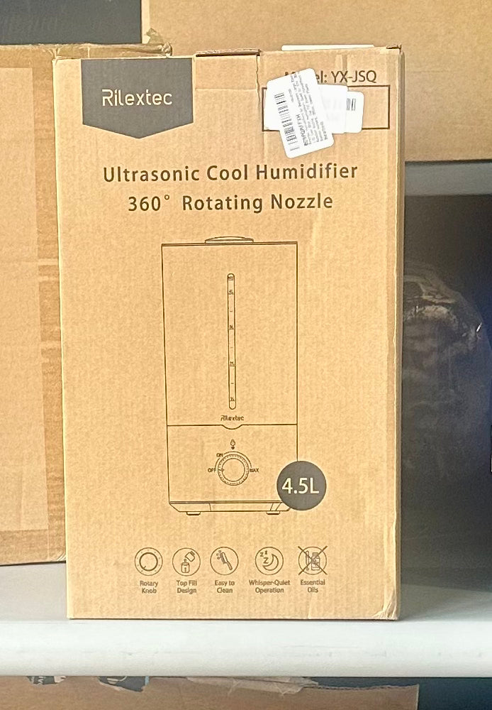 Rilextec Humidifier, 4.5L Cool Mist, 37H, 360 Rotation Nozzle, Top Fill for Babies Nursery, Office, Indoor Plants, Bedroom