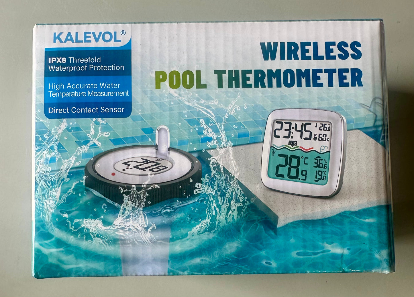 Pool Thermometer, Floating Easy Read, IPX8 Swimming Pool Thermometer with Wireless Indoor Large Display, Waterproof Rating, Pond/Hot Tub/Spa, Contemporary