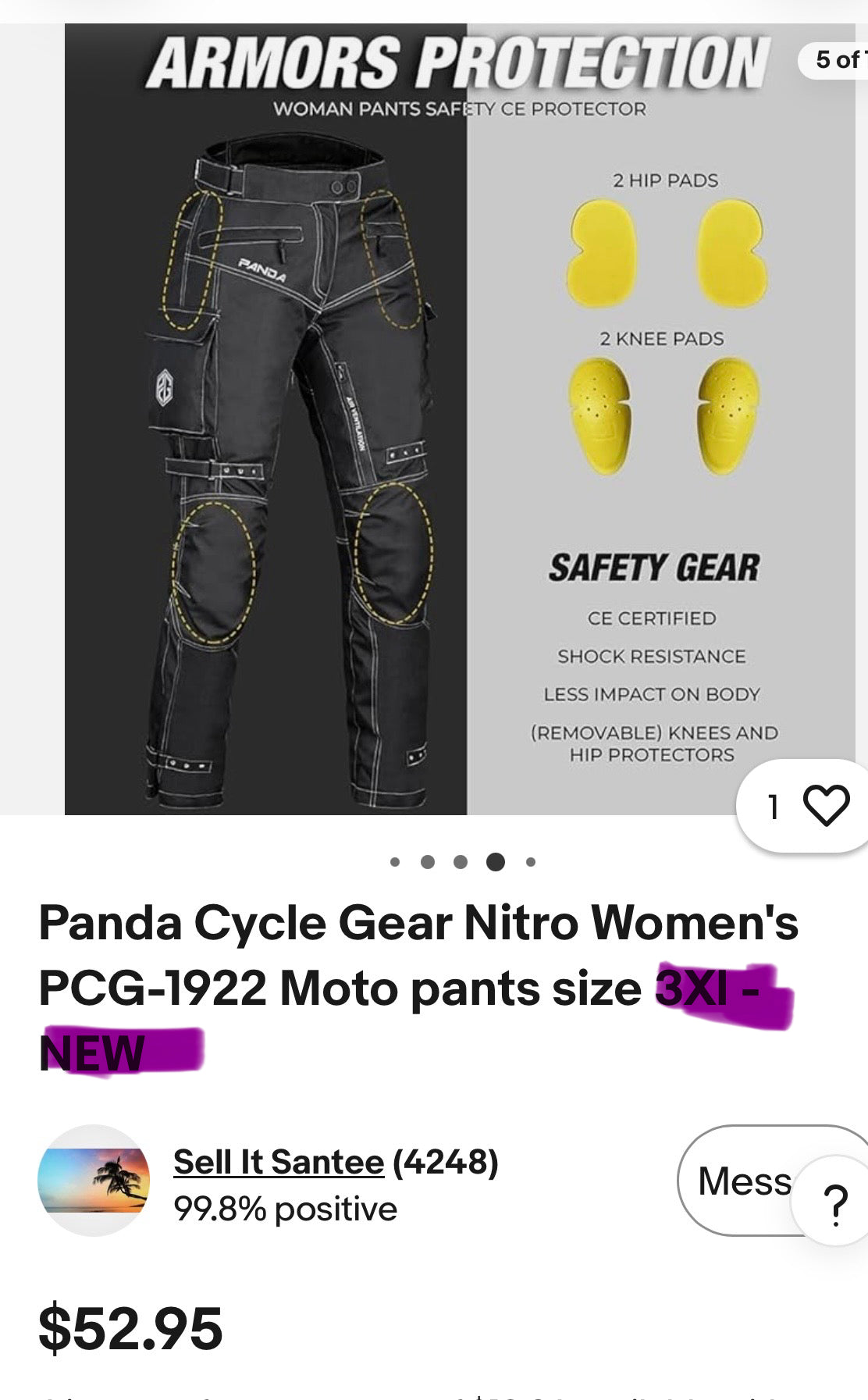 Panda Cycle Gear “Nitro” Women’s Motorcycle Pants Model: PCG-1922, (Size Large)