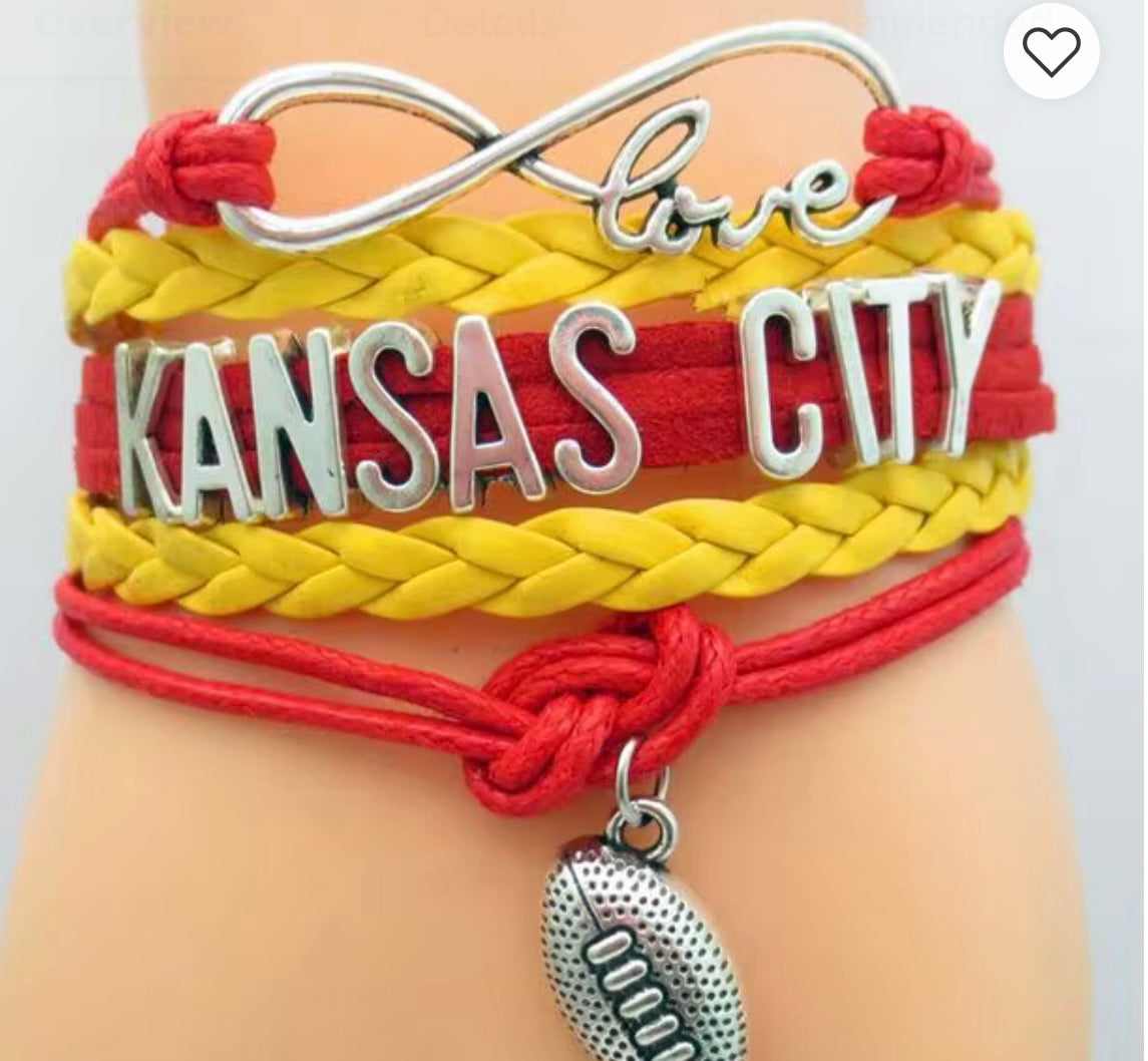 Infinity love Kansas City Chiefs Souvenir Bracelets With Football Charm