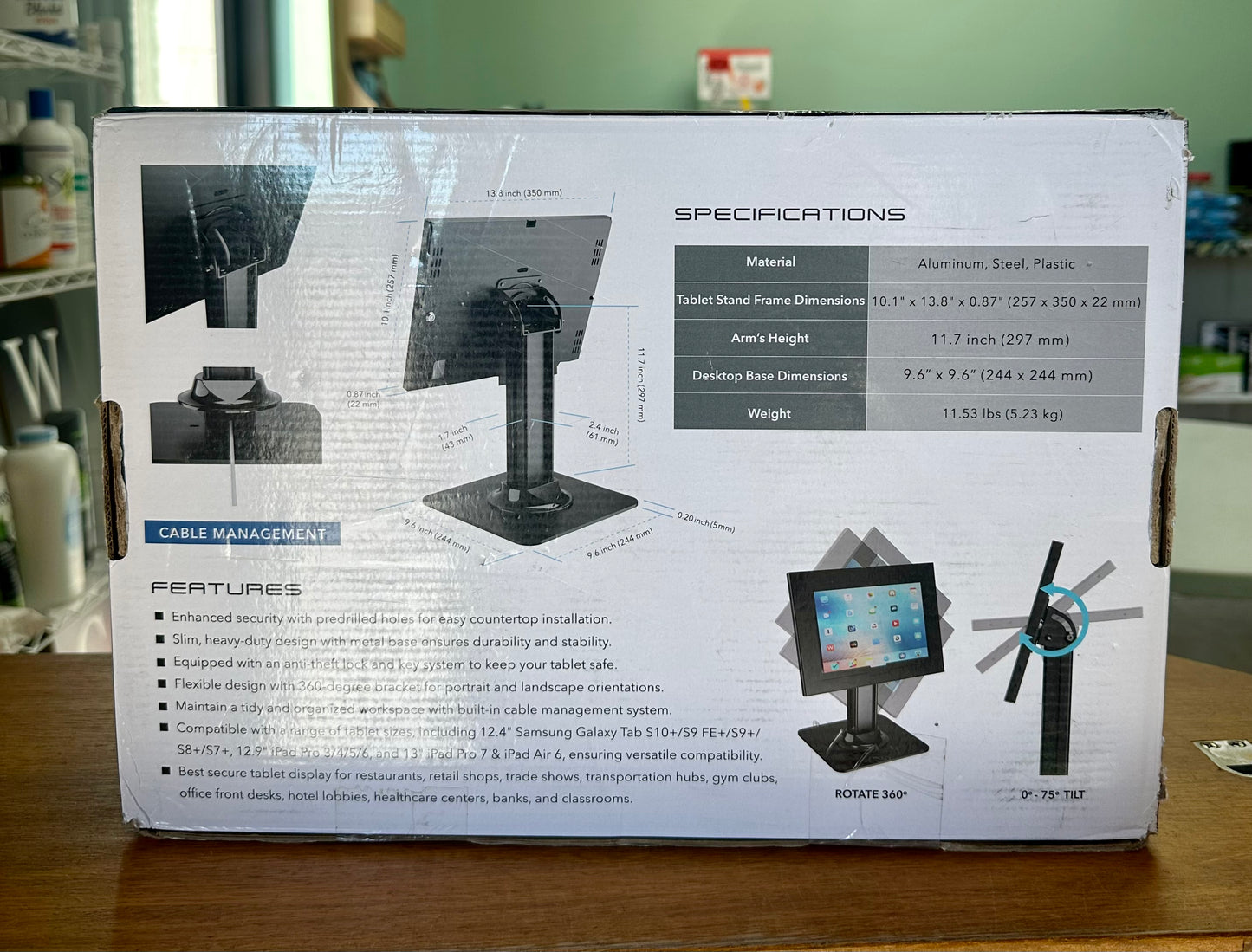 AboveTEK Anti-Theft iPad Kiosk Stand – POS iPad Security Mount with 360° Swivel & 75° Tilt, Heavy Duty Tablet Kiosk Desk Holder for Retail & Business POS Systems (Black)