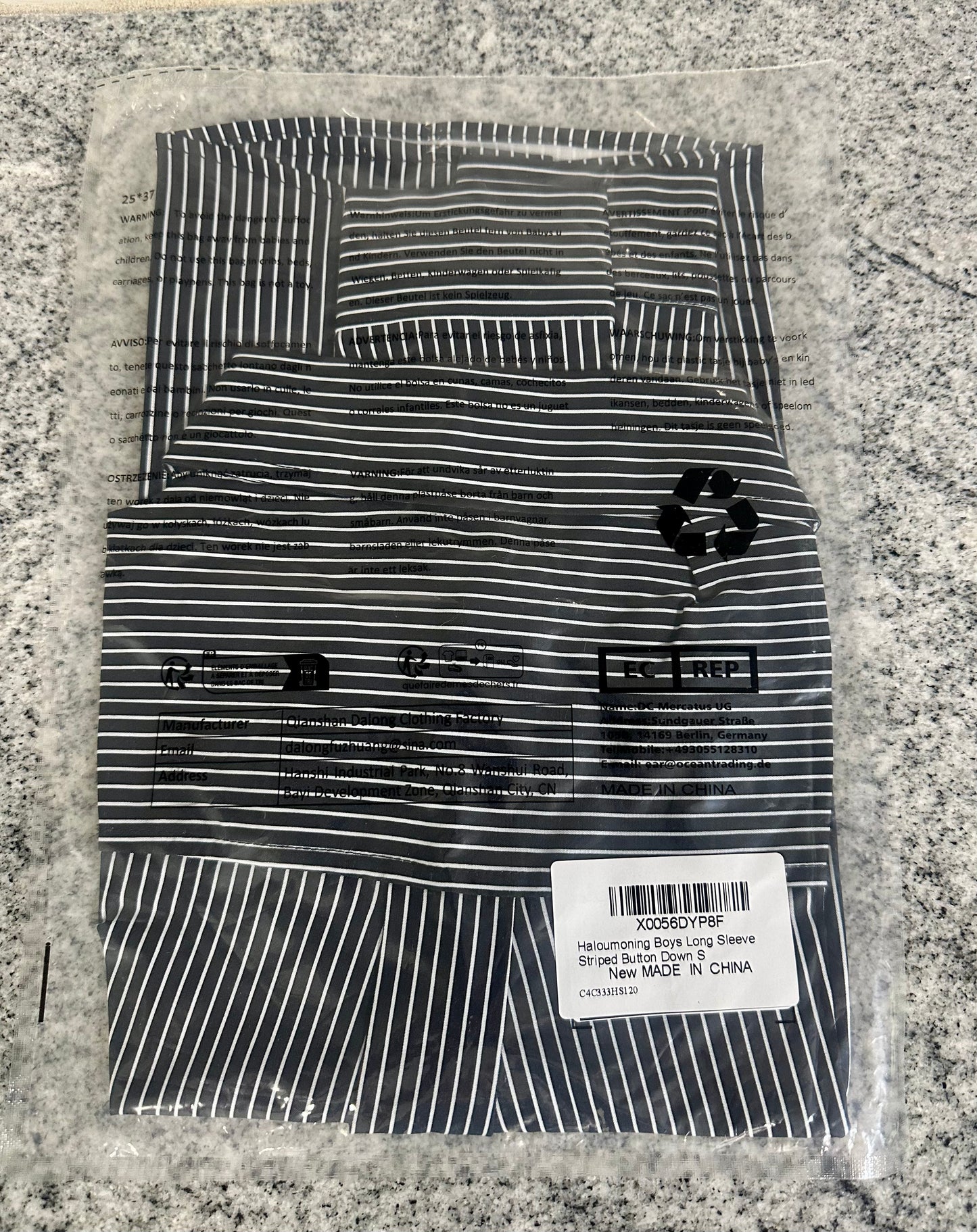 Boys Long Sleeve Striped Button Down Shirt, Casual Collar Dress Shirt (Size Small, approx age 7-8)