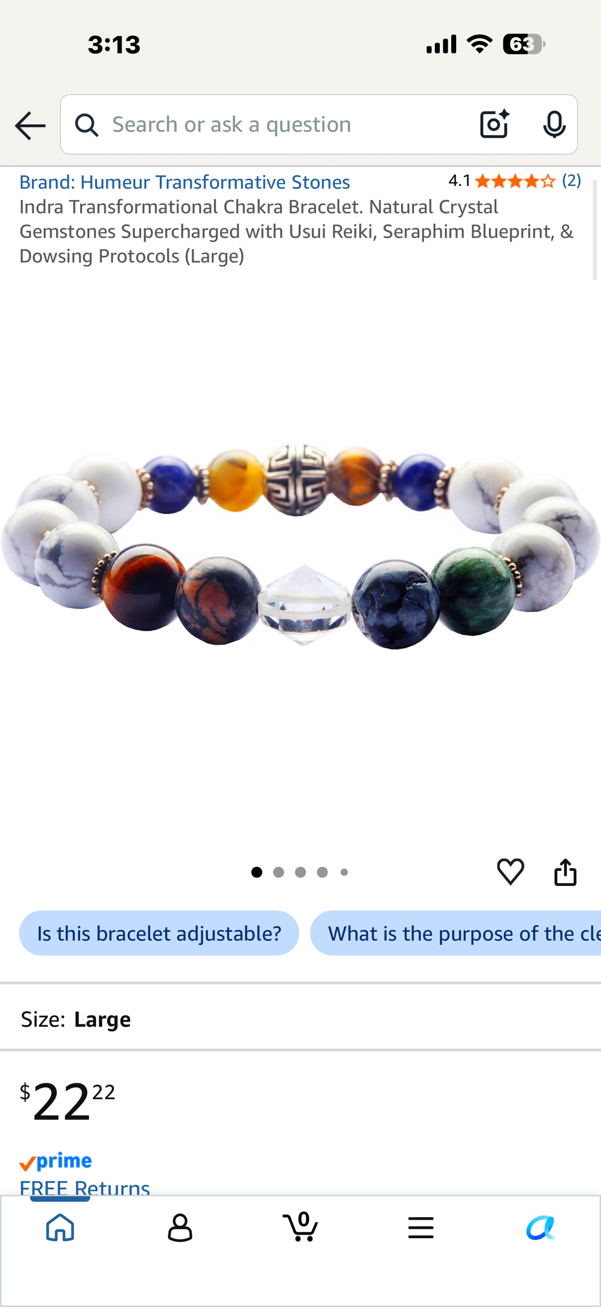 Indra Transformational Chakra Bracelet. Natural Crystal Gemstones Supercharged with Usui Reiki, Seraphim Blueprint, & Dowsing Protocols (Large)