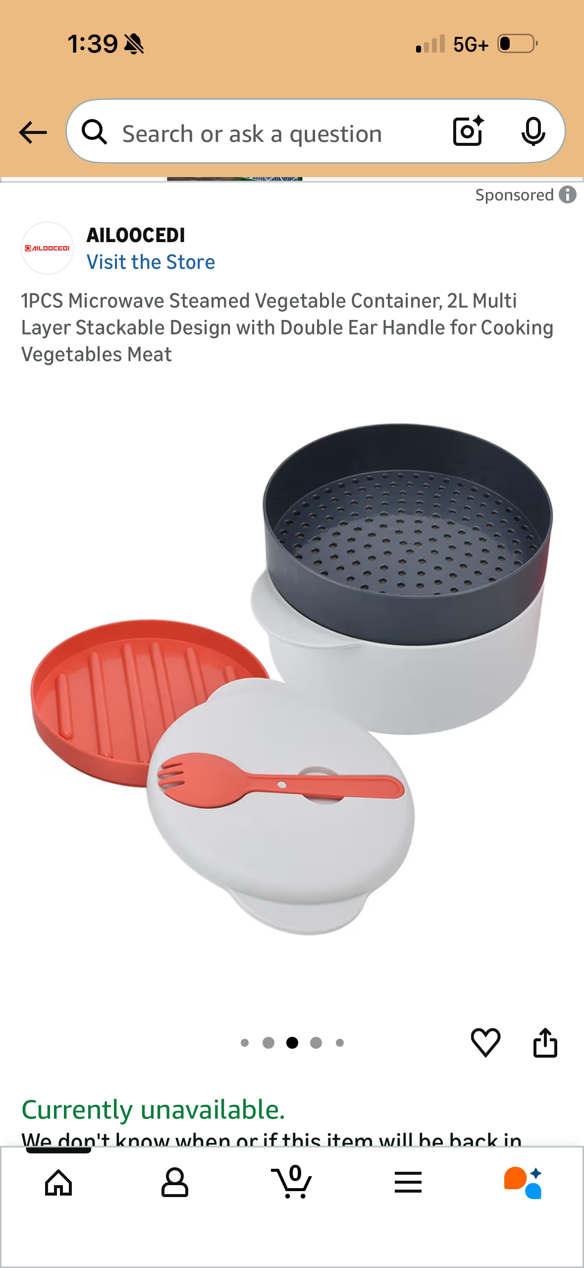 1PCS Microwave Steamed Vegetable Container, 2L Multi Layer Stackable Design