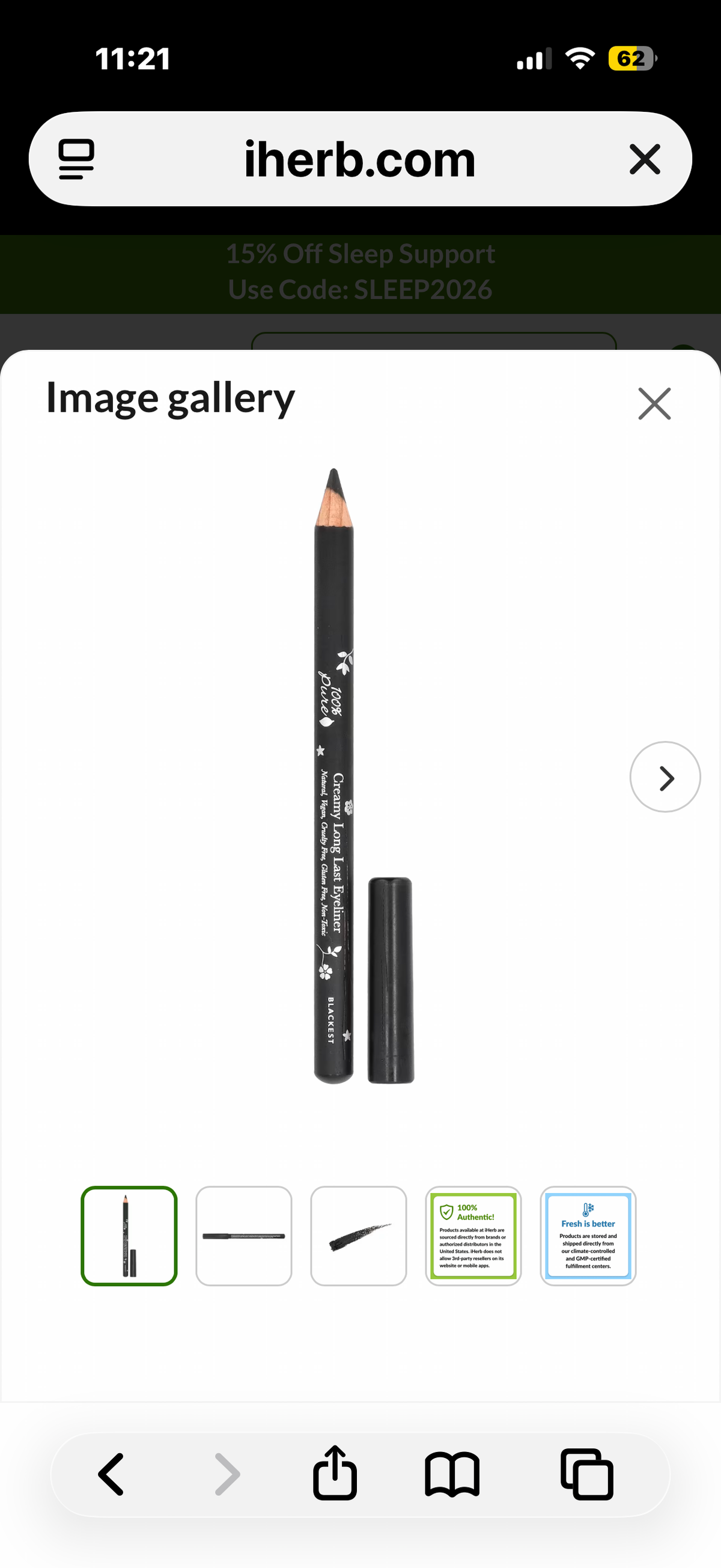 100% Pure Creamy Long Last Liner Blackest