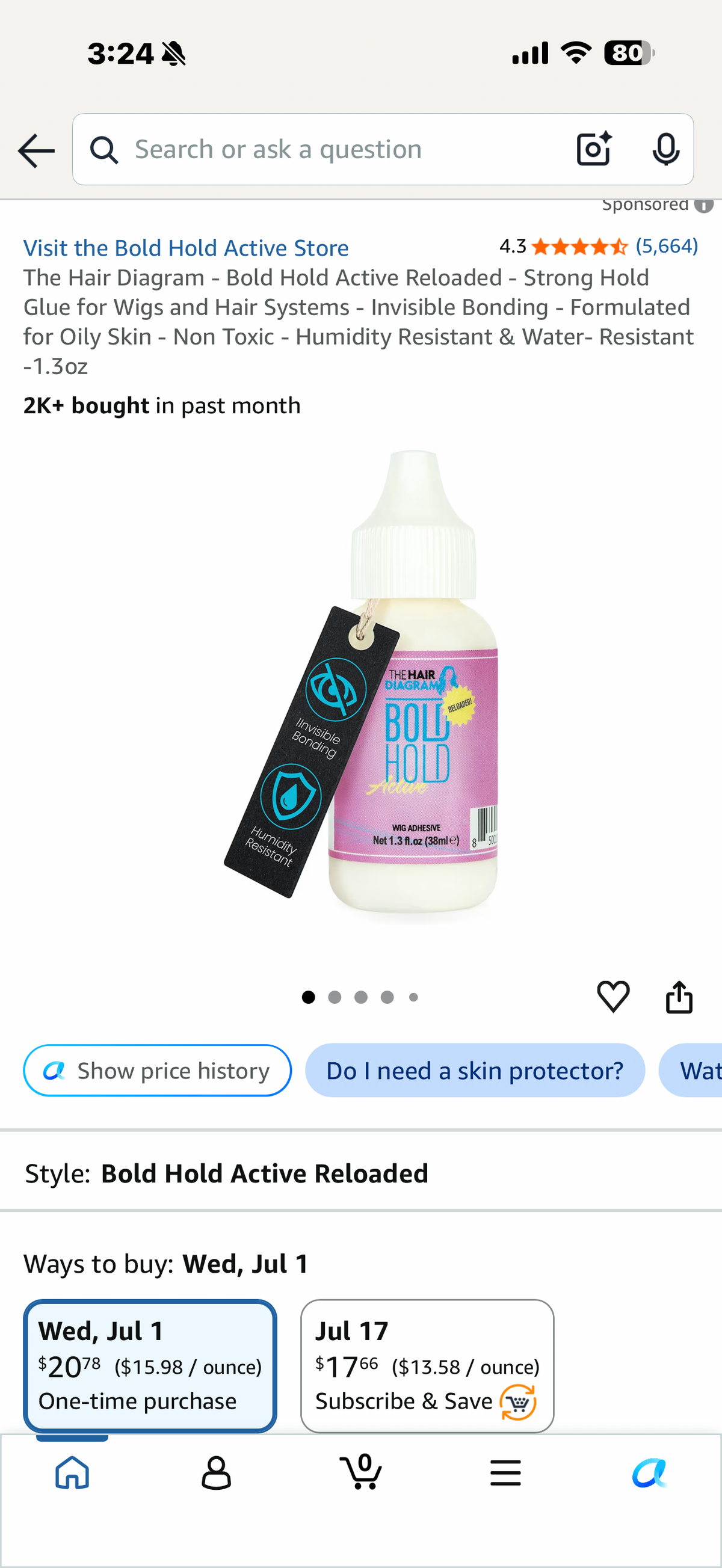 The Hair Diagram - Bold Hold Active Reloaded - Strong Hold Glue for Wigs and Hair Systems - Invisible Bonding - Formulated for Oily Skin - Non Toxic - Humidity Resistant & Water- Resistant -1.3oz