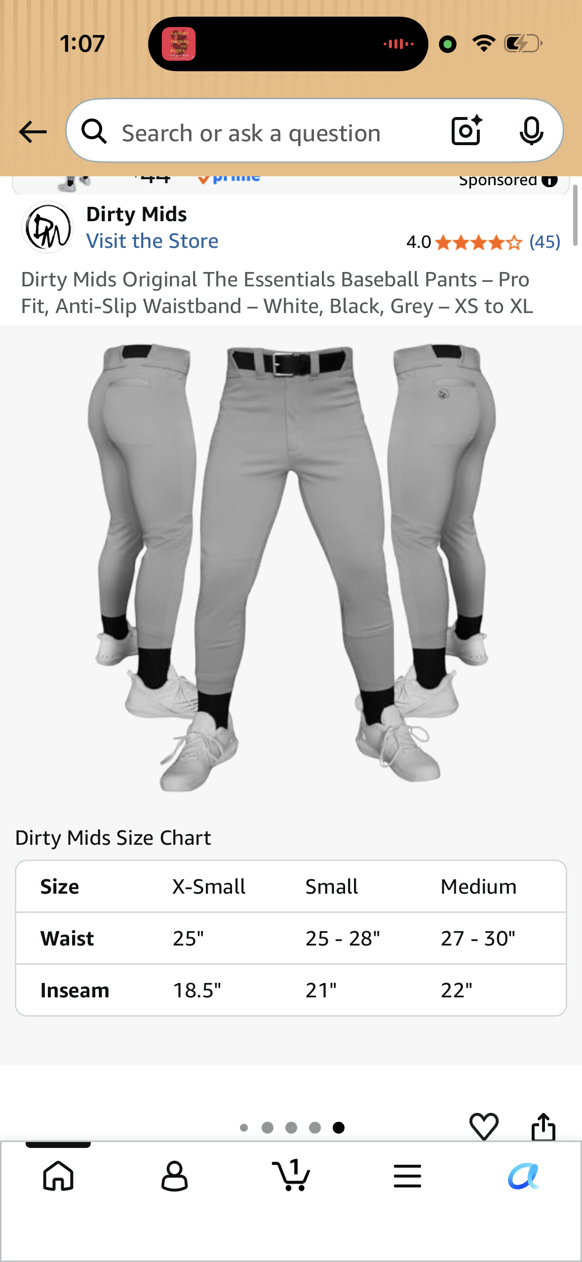 Dirty Mids Original The Essentials Baseball Pants – Pro Fit, Anti-Slip Waistband – White, Black, Grey (Size Small)