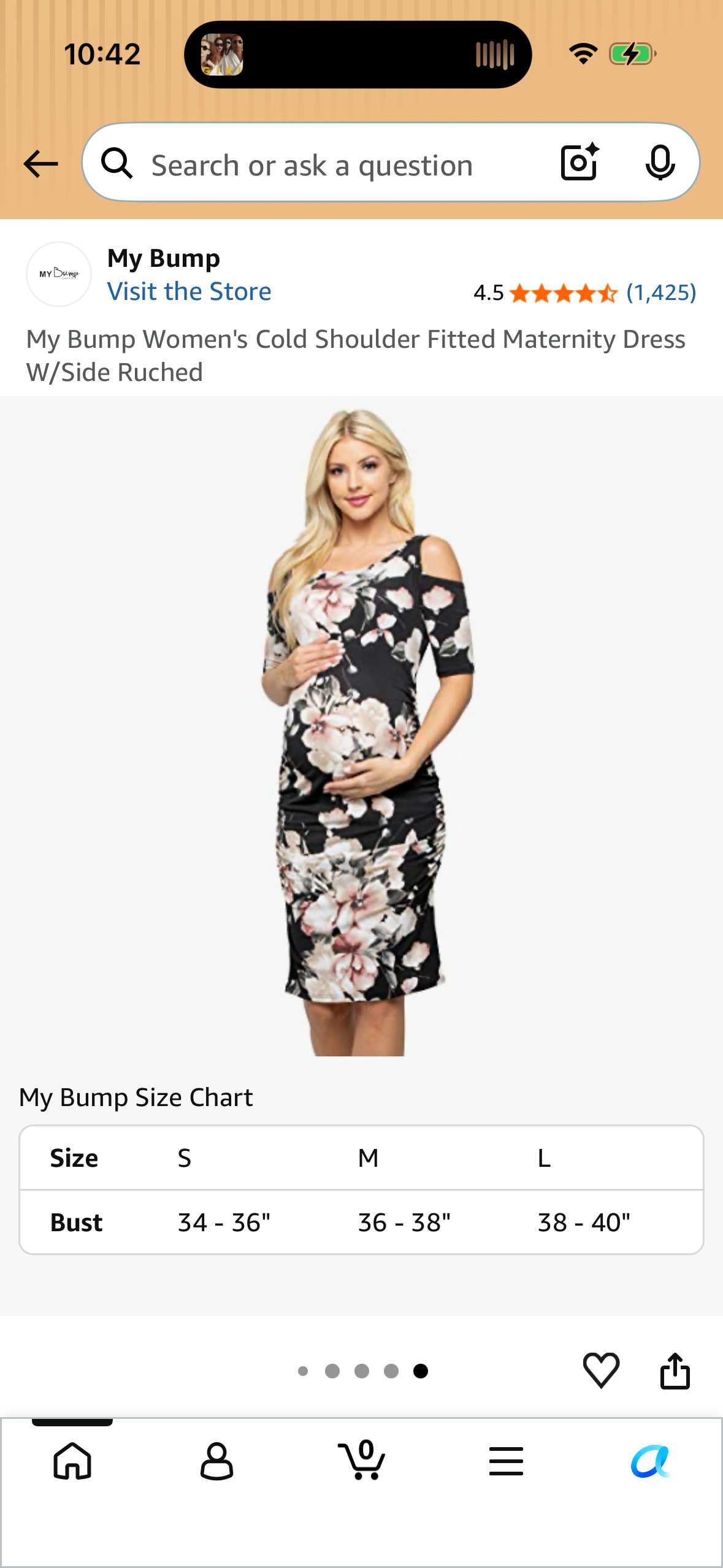 My Bump Women's Cold Shoulder Fitted Maternity Dress W/Side Ruched (Size Small)