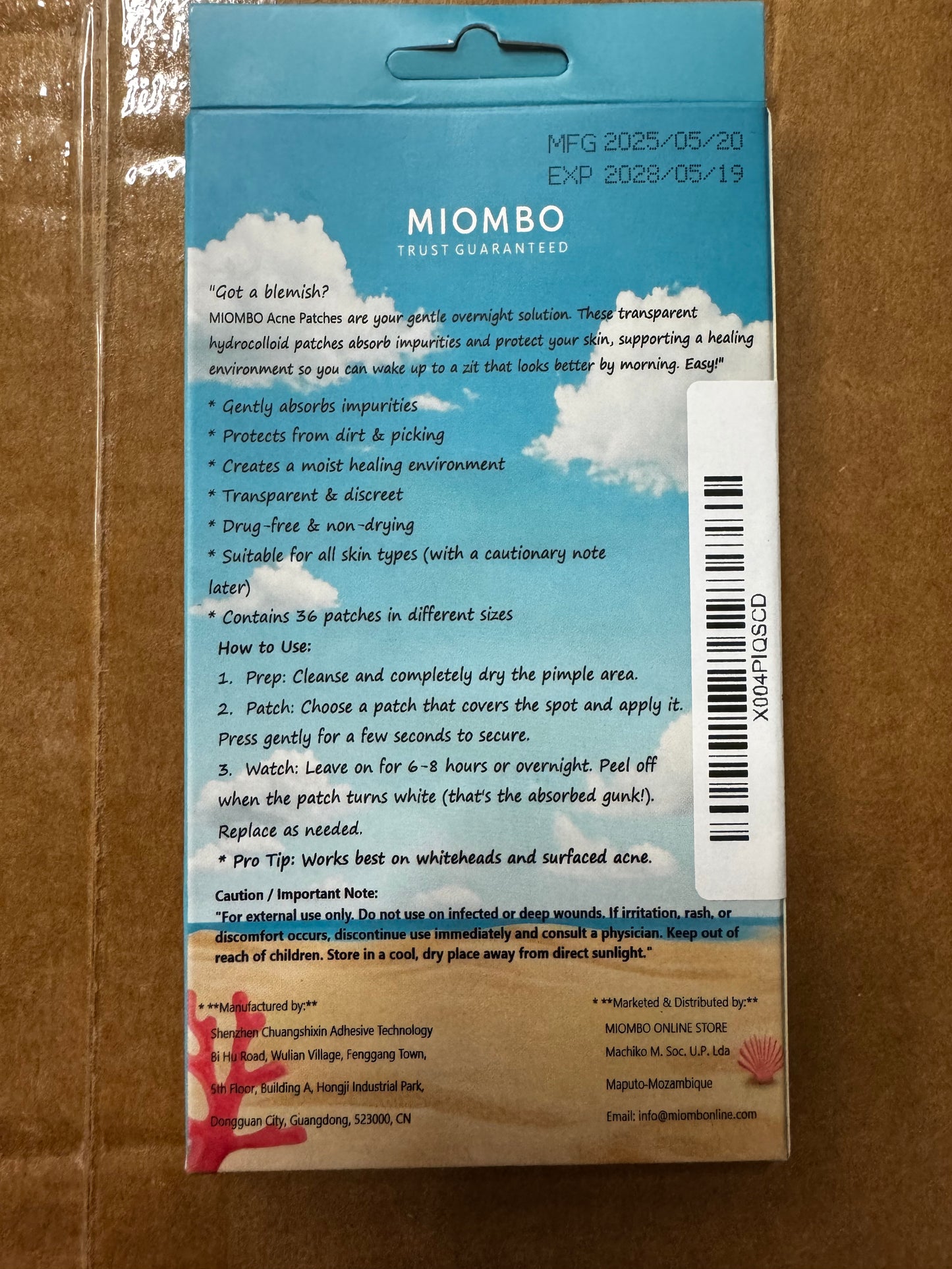 MIOMBO Hydrocolloid Acne Patches, Transparent, 36 Count, All Skin Types