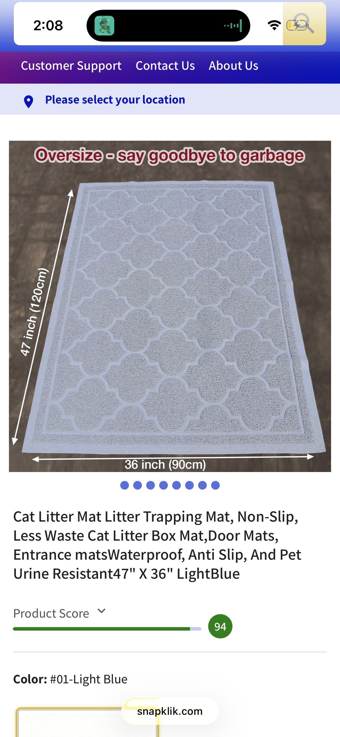 Frxat Cat Litter Mat Litter Trapping Mat, Non-Slip, Less Waste Cat Litter Box Mat,Door mats, Entrance mats,Waterproof, Anti Slip, and pet Urine Resistant,47" x 36" LightBlue