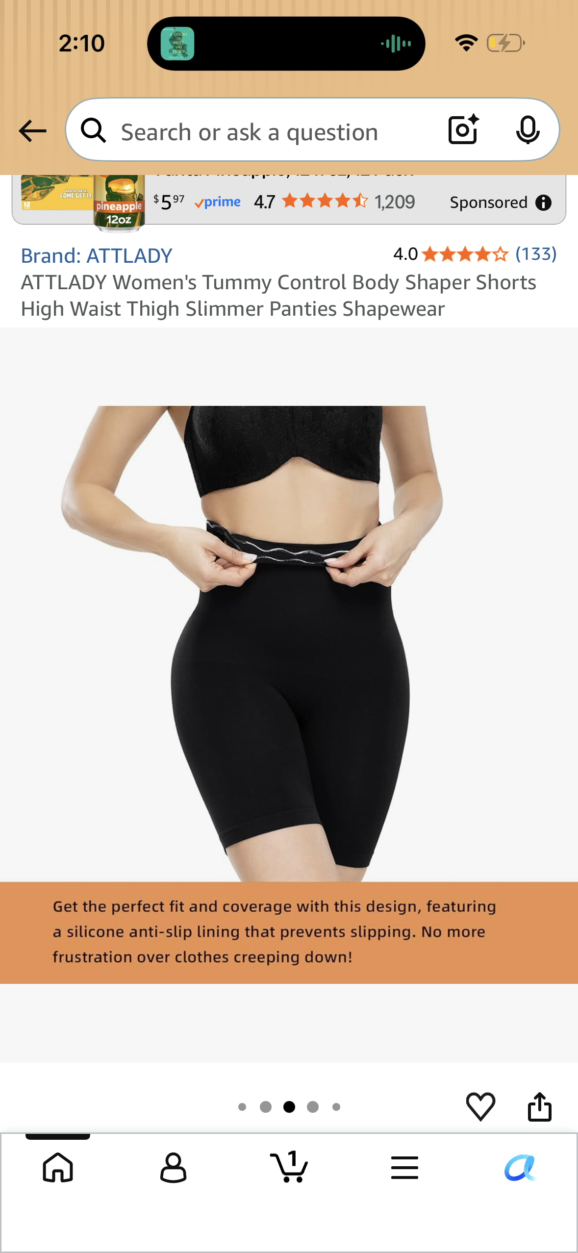 ATTLADY Women's Tummy Control Body Shaper Shorts High Waist Thigh Slimmer Panties Shapewear (Size Medium/Large)