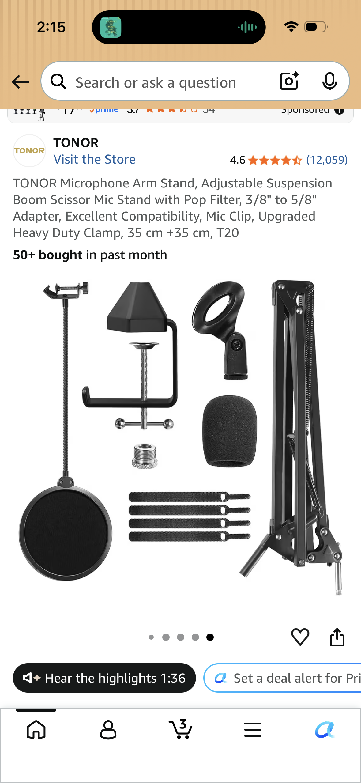 TONOR Microphone Arm Stand, Adjustable Suspension Boom Scissor Mic Stand with Pop Filter, 3/8" to 5/8" Adapter, Excellent Compatibility, Mic Clip, Upgraded Heavy Duty Clamp, 35 cm +35 cm, T20