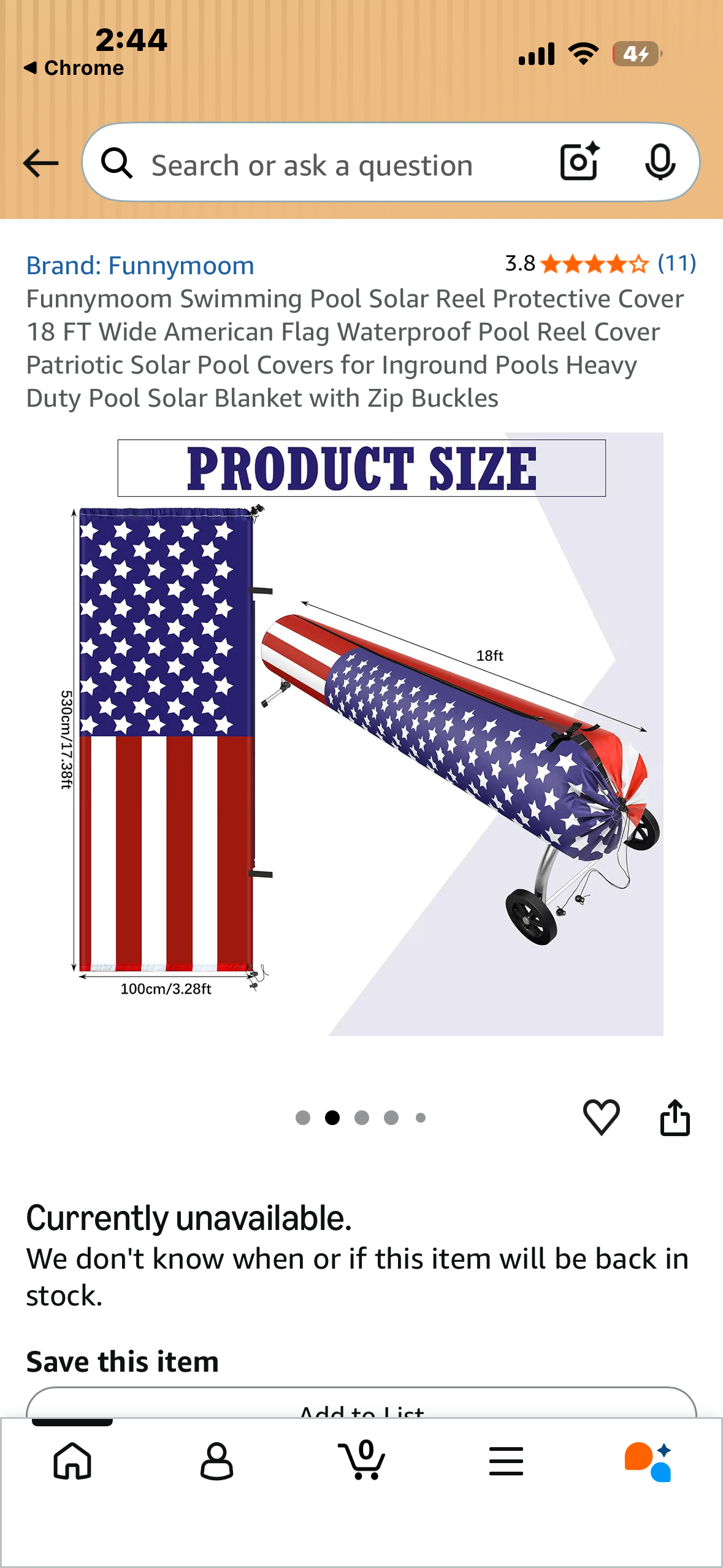 Funnymoom Swimming Pool Solar Reel Protective Cover, 18 FT American Flag Waterproof Pool Reel Cover, Patriotic Solar Cover for Solar Blanket with Zip Buckles