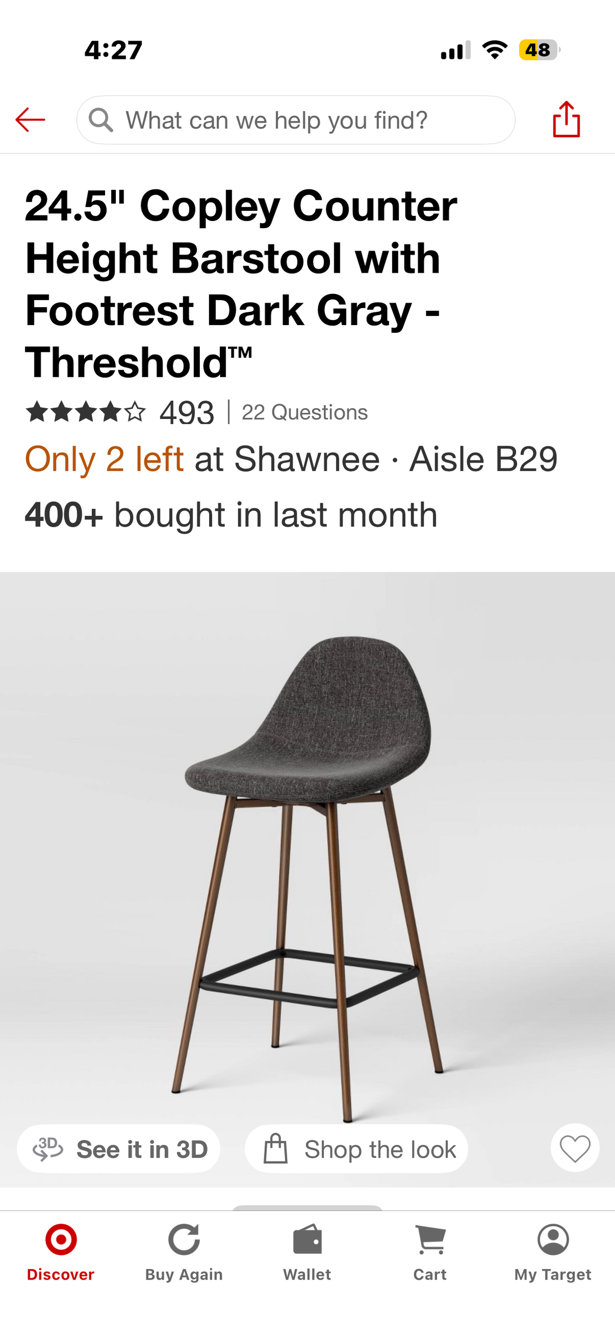 24.5" Copley Counter Height Barstool with Footrest Dark Gray - Threshold™