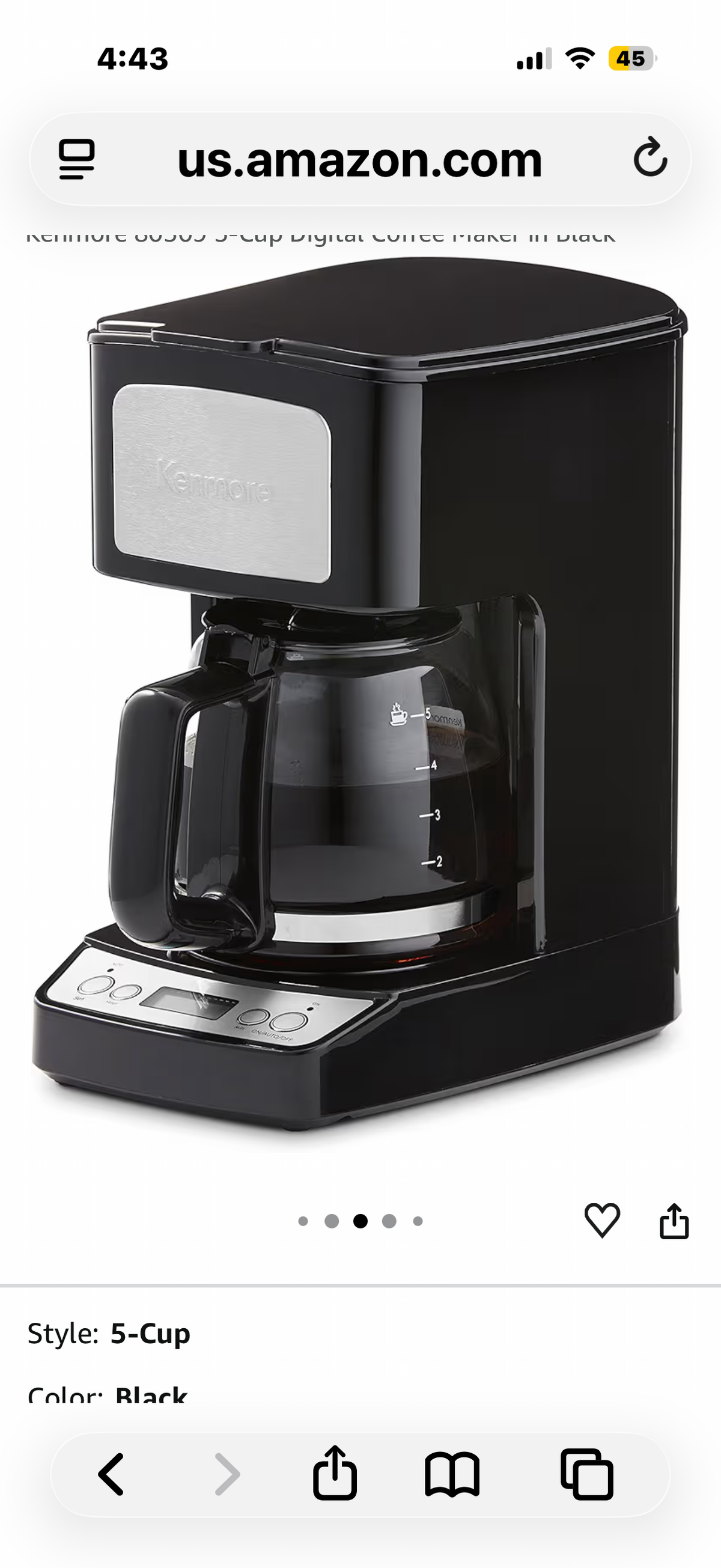 Kenmore Perk 5-Cup Mini Drip Coffee Maker, Black and Stainless Steel