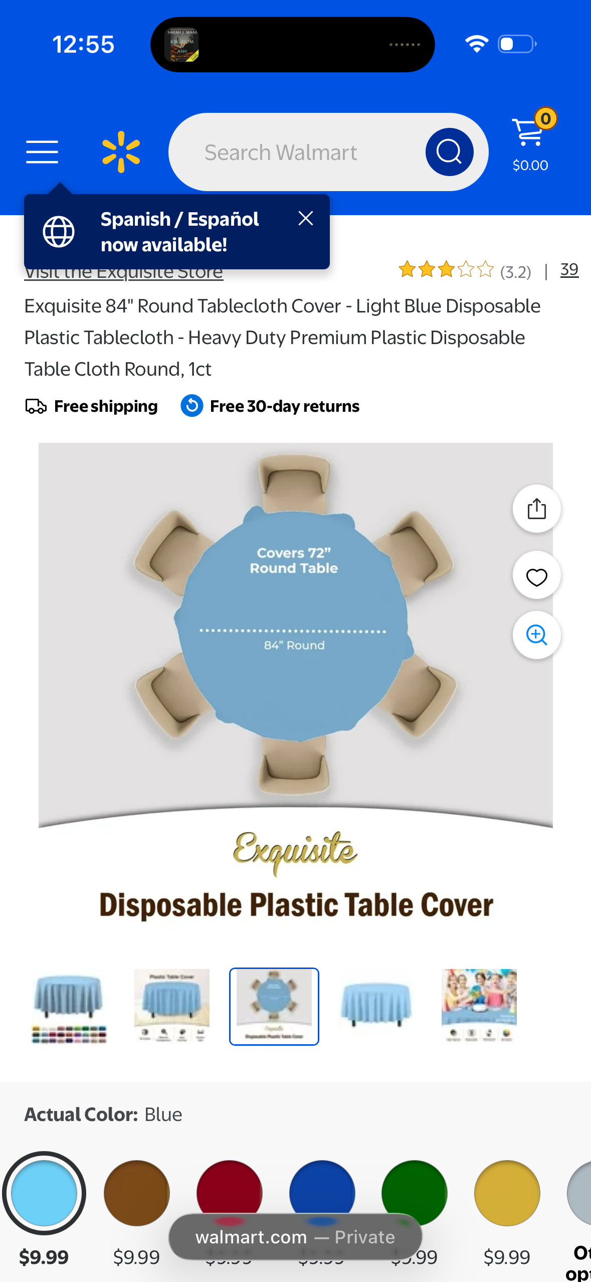 Exquisite 84" Round Tablecloth Cover - Light Blue Disposable Plastic Tablecloth - Heavy Duty Premium Plastic Disposable Table Cloth Round, 1ct