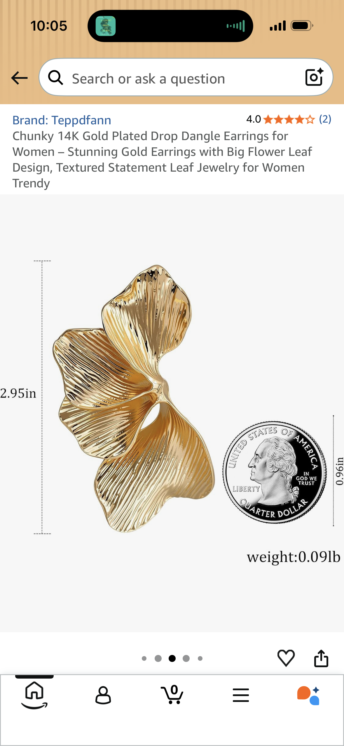 Chunky 14K Gold Plated Drop Dangle Earrings for Women – Stunning Gold Earrings with Big Flower Leaf Design, Textured Statement Leaf Jewelry for Women Trendy