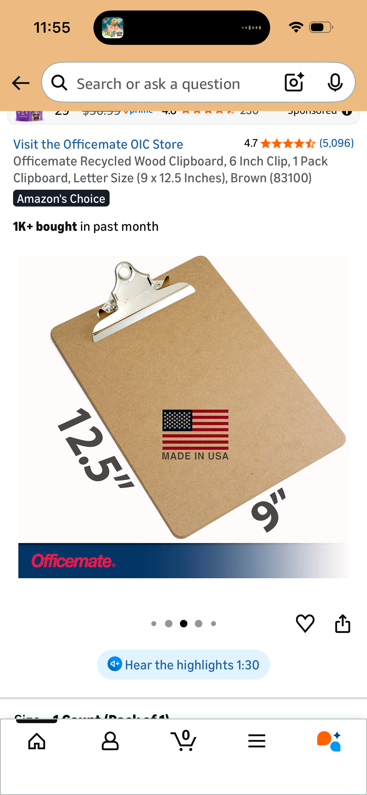 Officemate Recycled Wood Clipboard, 6 Inch Clip, 1 Pack Clipboard, Letter Size (9 x 12.5 Inches), Brown (83100)