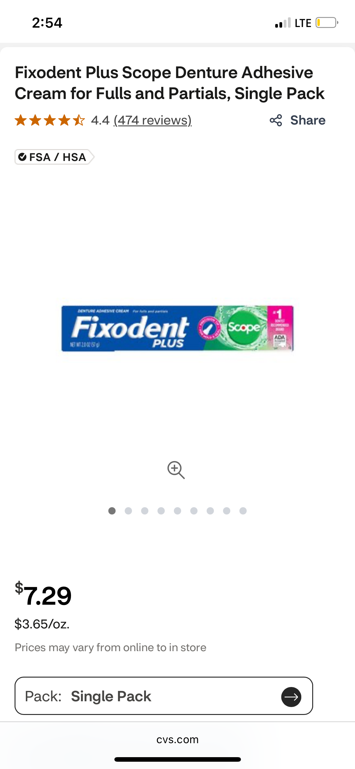 Fixodent Plus Scope Denture Adhesive Cream for Fulls and Partials, Single Pack