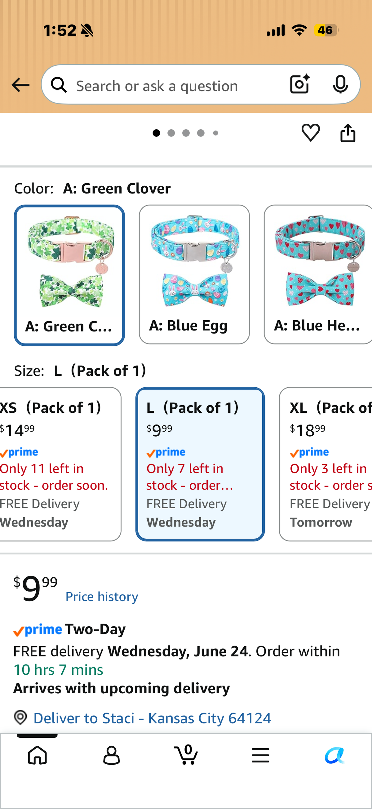 Lucky Dog Collar-Cute Clovers Dog Collar with Bow, Cotton Trefoil Bowtie Dog Collars with Metal Buckle (Large)