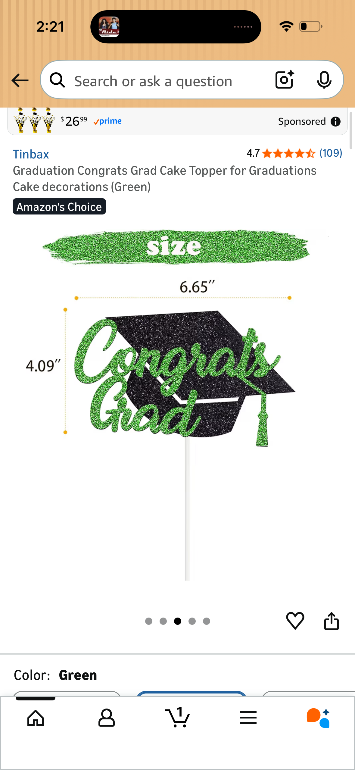 Graduation Congrats Grad Cake Topper for Graduations Cake decorations (Green)