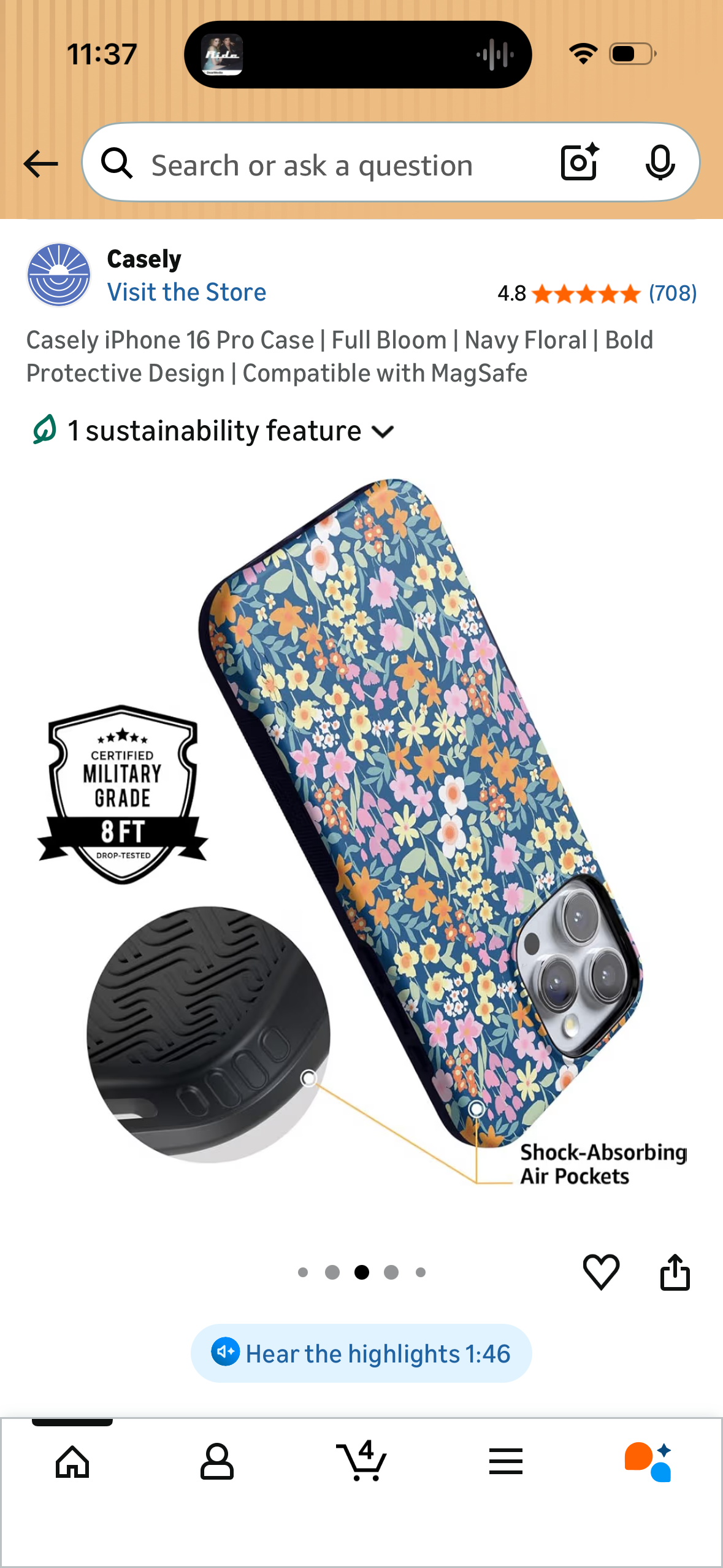Casely iPhone 16 Pro Case | Full Bloom | Navy Floral | Bold Protective Design | Compatible with MagSafe