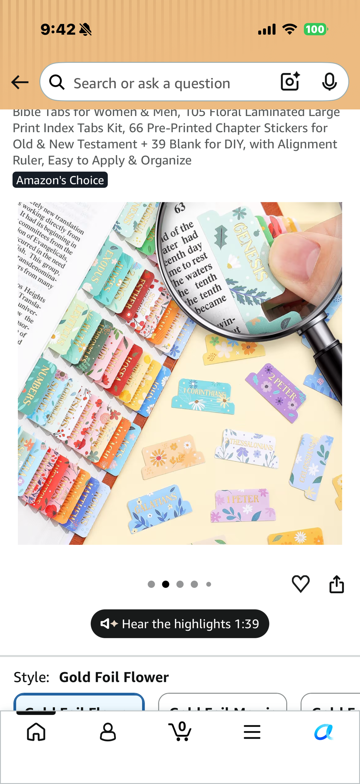 Bible Tabs, 105 Floral Laminated Large Print Index Tabs Kit
