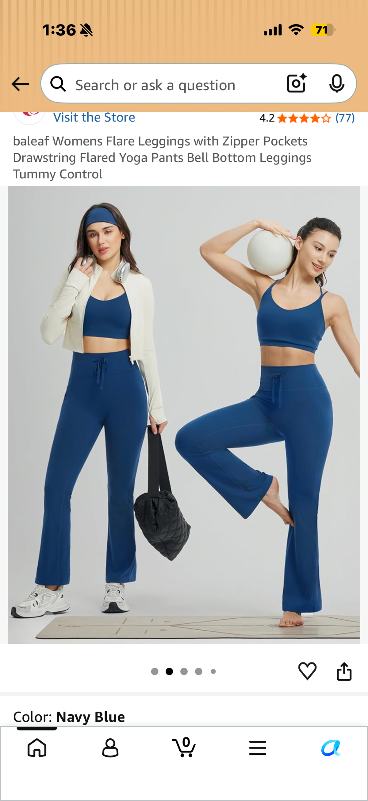 baleaf Womens Flare Leggings with Zipper Pockets Drawstring Flared Yoga Pants Bell Bottom Leggings Tummy Control (Size Large)