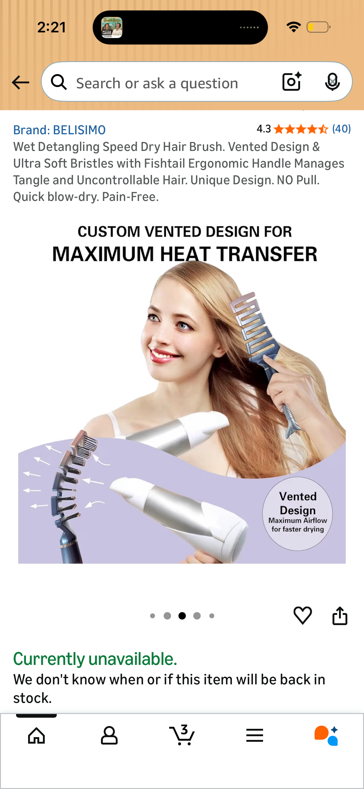 Wet Detangling Speed Dry Hair Brush (One)