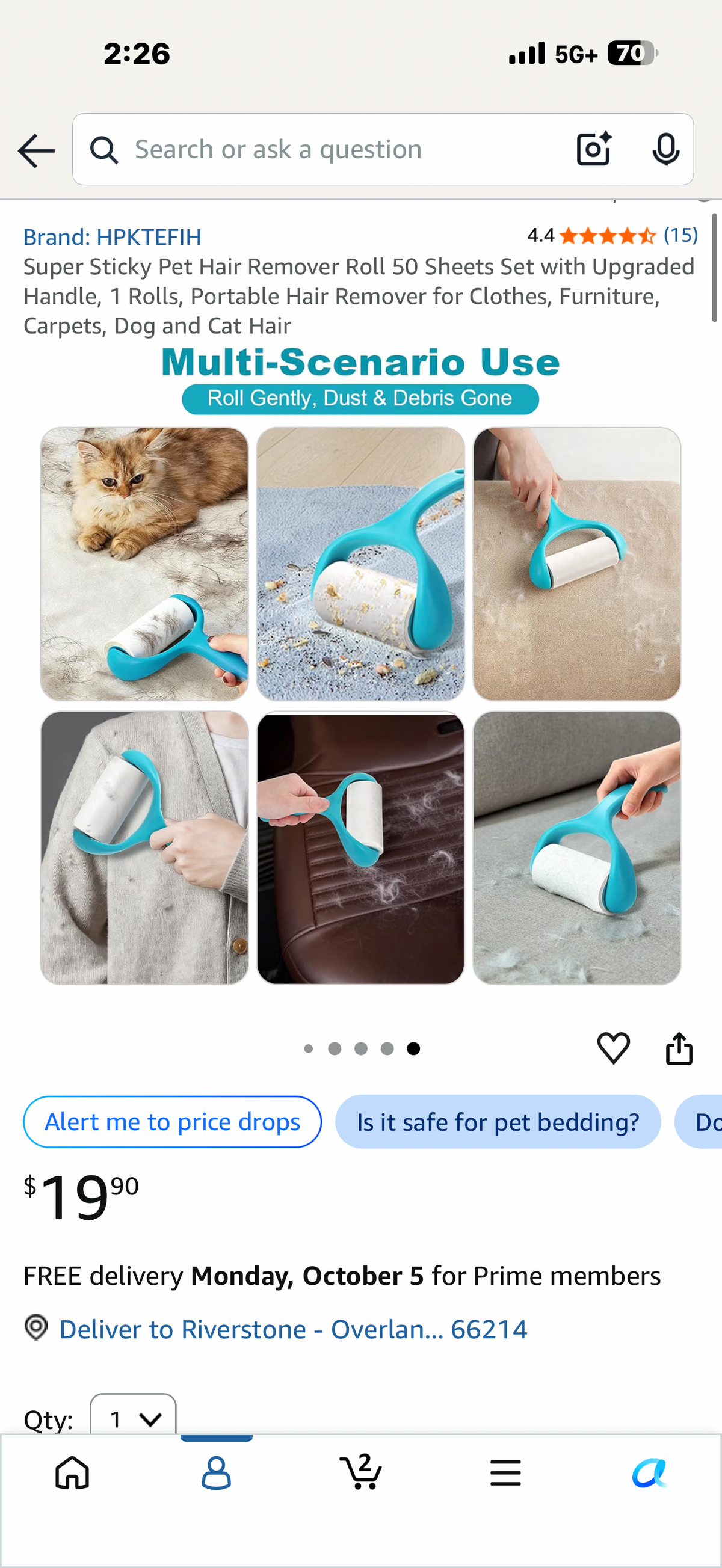 Super Sticky Pet Hair Remover Roll 50 Sheets Set with Upgraded Handle, 1 Rolls, Portable Hair Remover for Clothes, Furniture, Carpets, Dog and Cat Hair