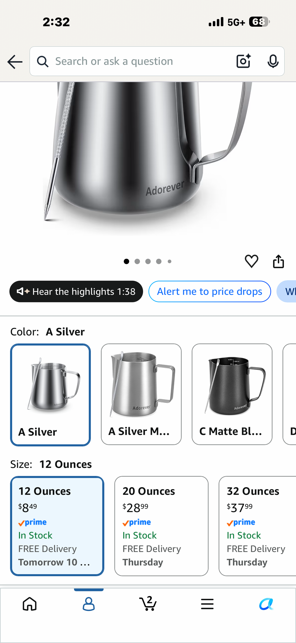 Milk Frothing Pitcher, 8.5oz/12oz/20oz/32oz/50oz/66oz Milk Frother Cup Stainless Steel, Espresso Accessories, Milk Steaming Pitchers loopCoffee Cappuccino Latte Art Barista Milk Jug Cup