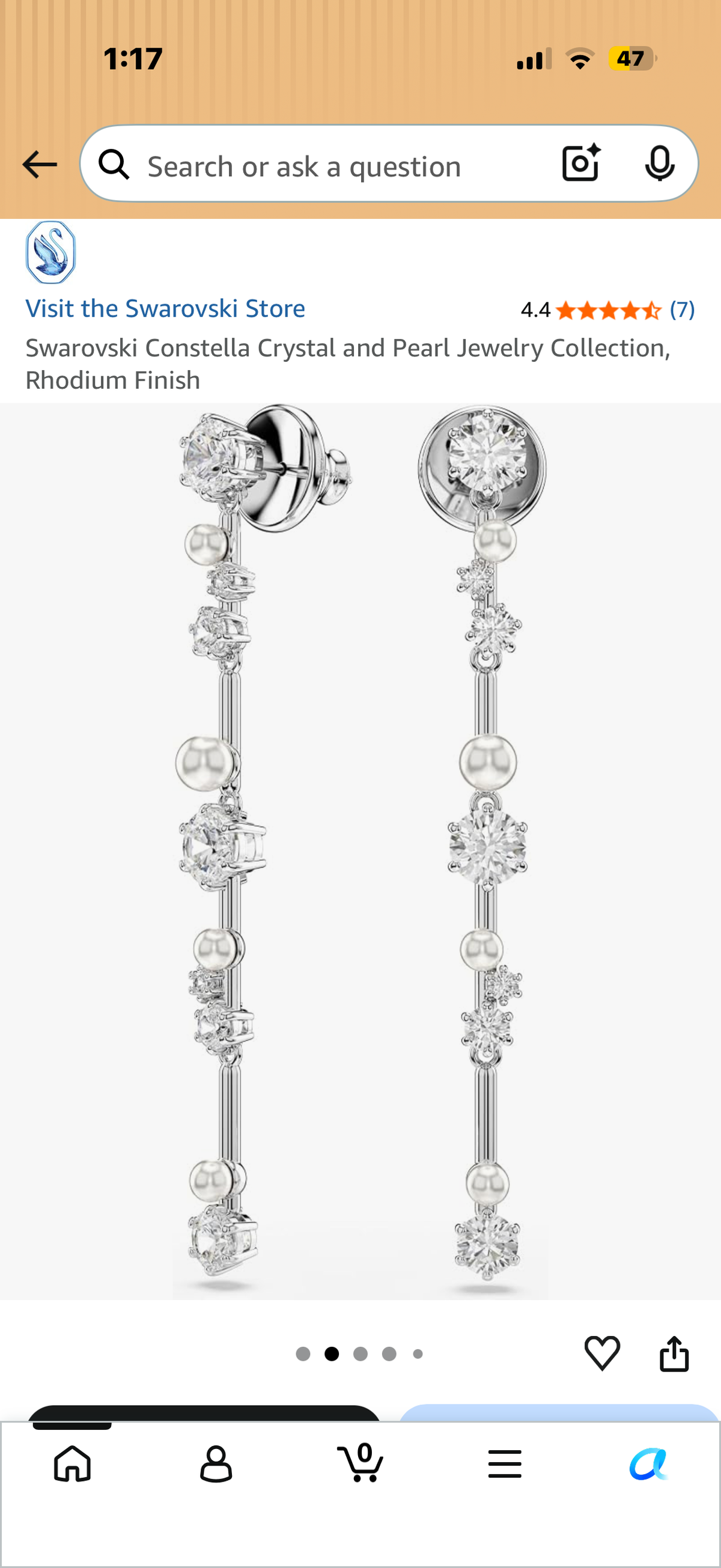 Swarovski Constella Drop Earrings Crystal Pearl Round Cuts White Rhodium Plated - 5705614