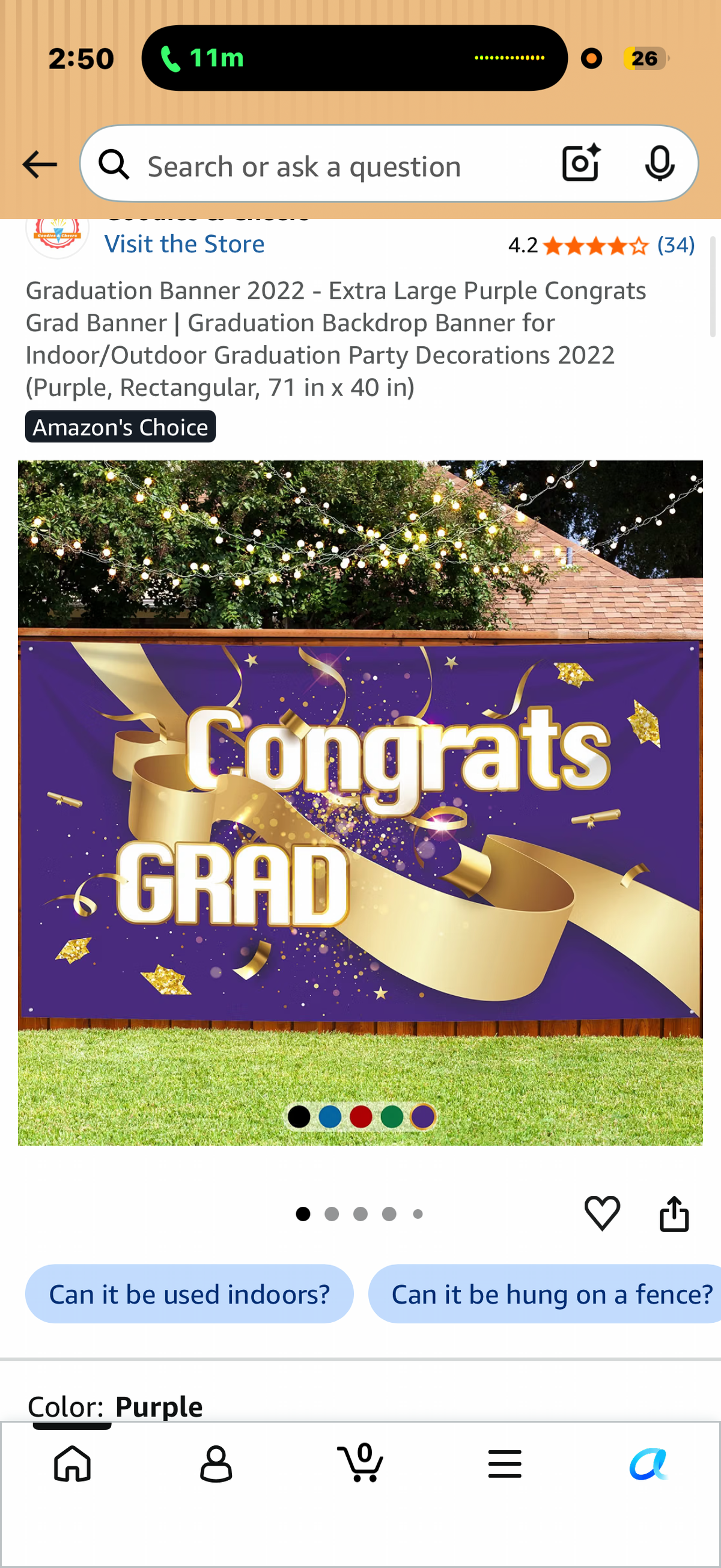 Graduation Banner Extra Large Purple Congrats Grad Banner | Graduation Backdrop Banner for Indoor/Outdoor Graduation Party Decorations (Purple, Rectangular, 71 in x 40 in