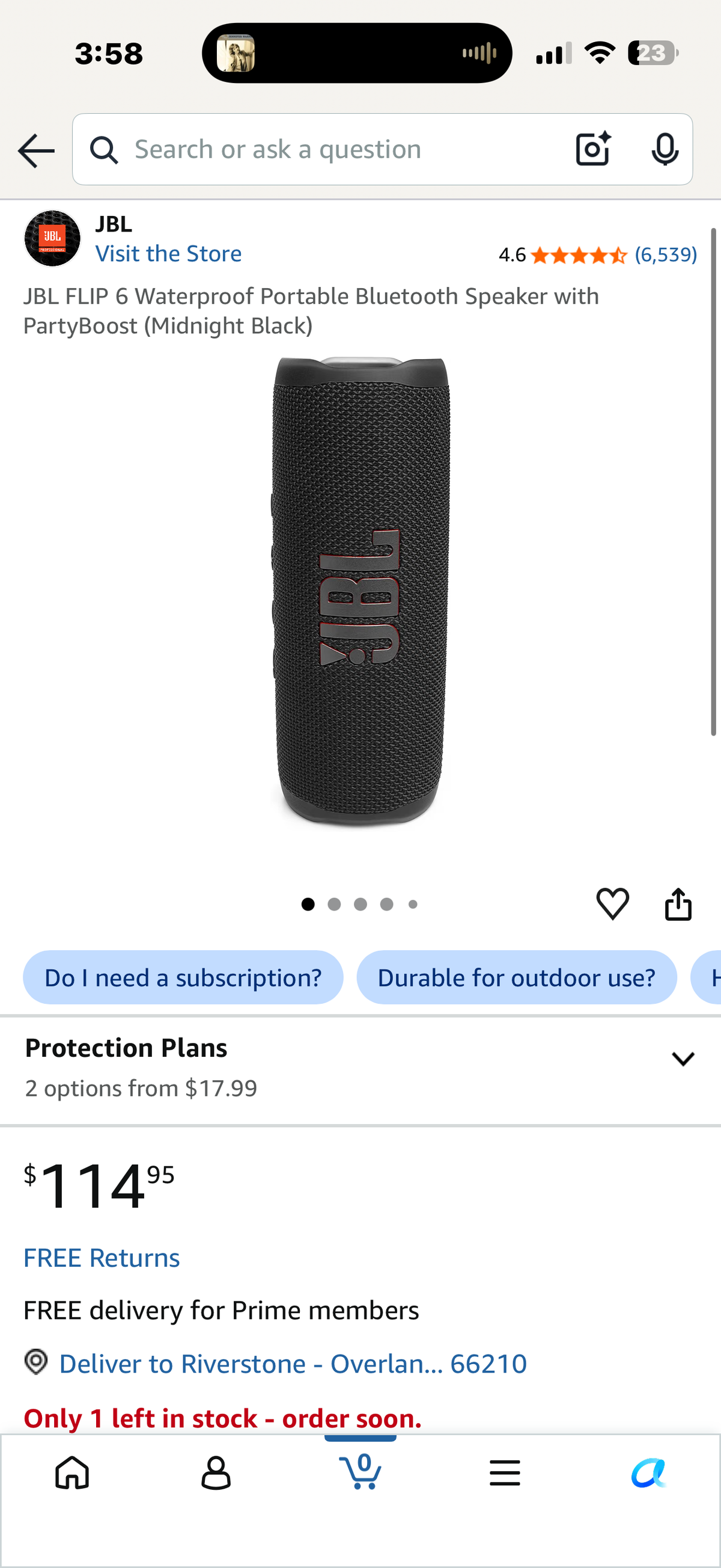 JBL FLIP 6 Waterproof Portable Bluetooth Speaker with PartyBoost (Midnight Black)