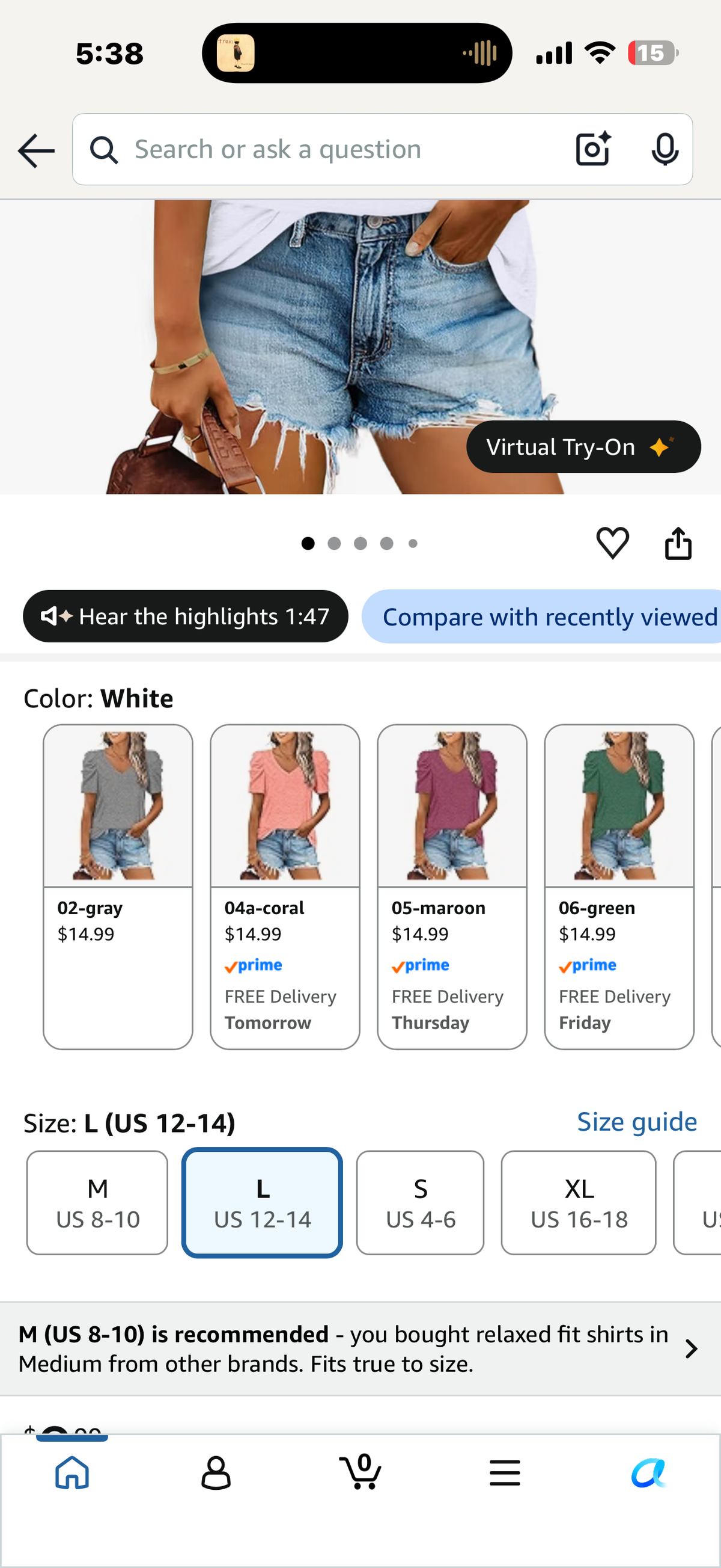 Womens Summer Shirt V Neck Casual Tshirts Puff Sleeve Tops (White, Large)