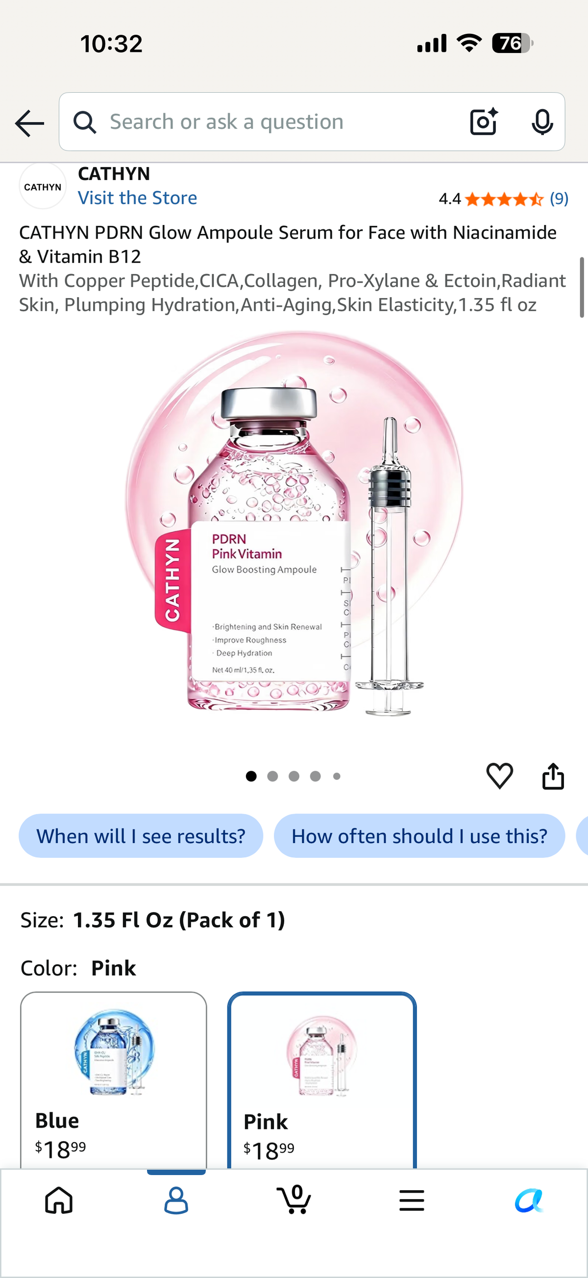 CATHYN PDRN Glow Ampoule Serum for Face with Niacinamide & Vitamin B12 (expires 7/26/29)