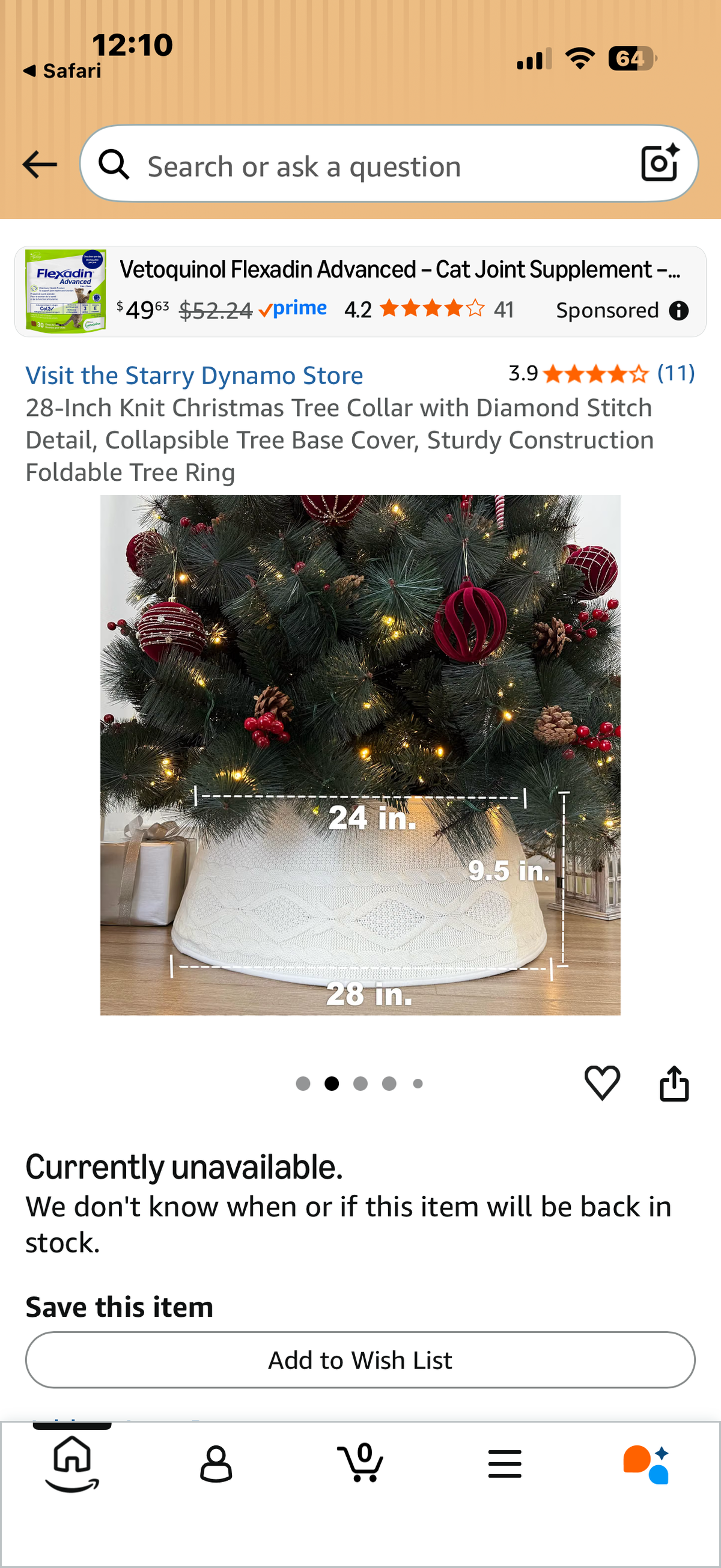 28-Inch Knit Christmas Tree Collar with Diamond Stitch Detail, Collapsible Tree Base Cover, Sturdy Construction Foldable Tree Ring