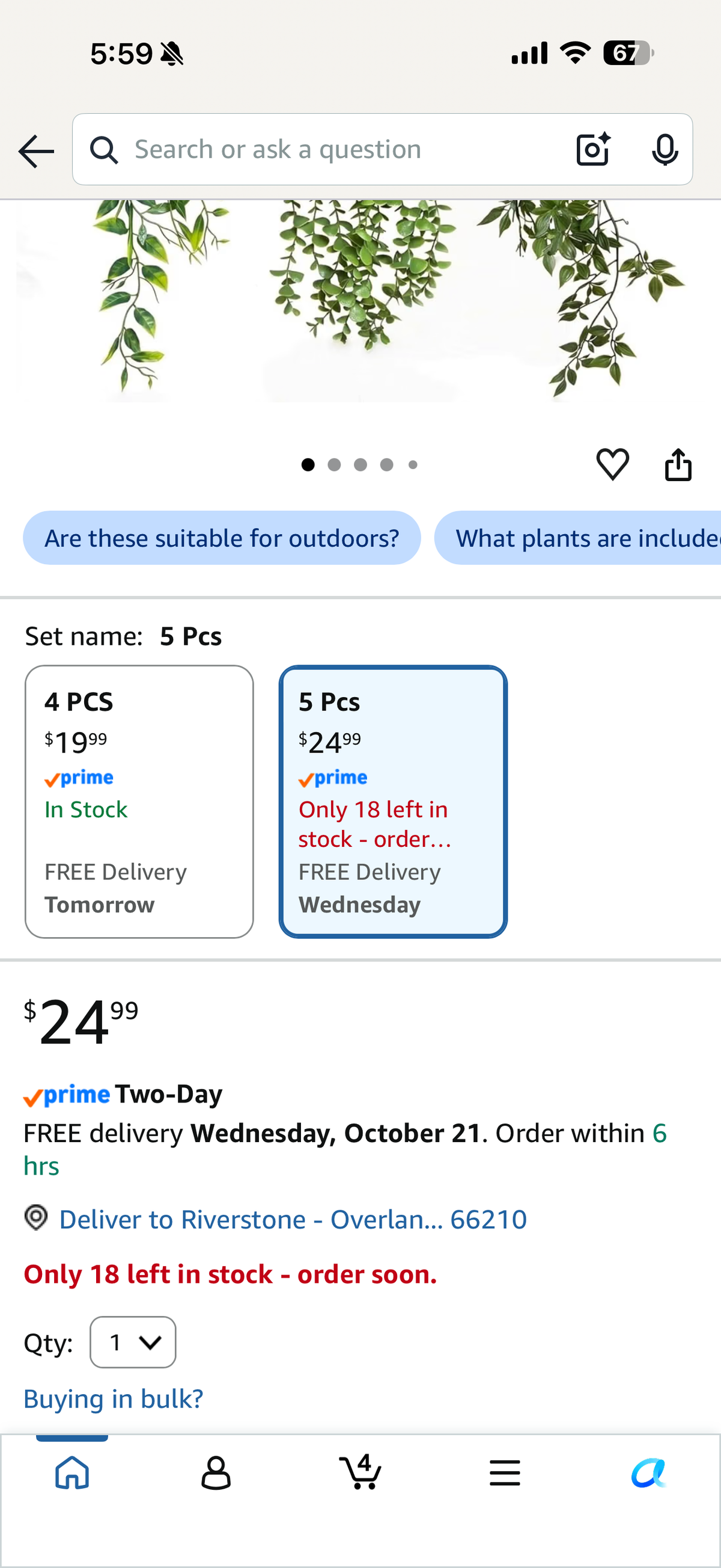 5-Pack Artificial Hanging Plants & Small Potted Faux Eucalyptus Fern & Ivy, UV Resistant Fake Plants for Indoor Outdoor Shelf Wall Desk Home Office Bathroom Decor