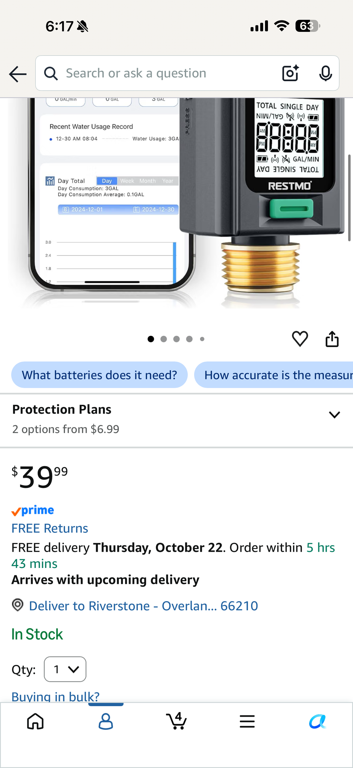 RESTMO Smart Water Flow Meter with Screen Backlight, APP Control