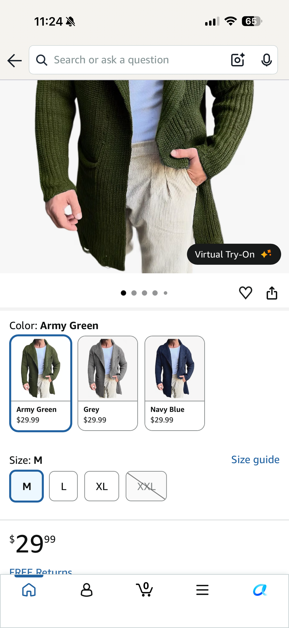 Men’s Shawl Collar Cardigan, Thick Ribbed Knit Open Front Sweater Coat (Size Medium)