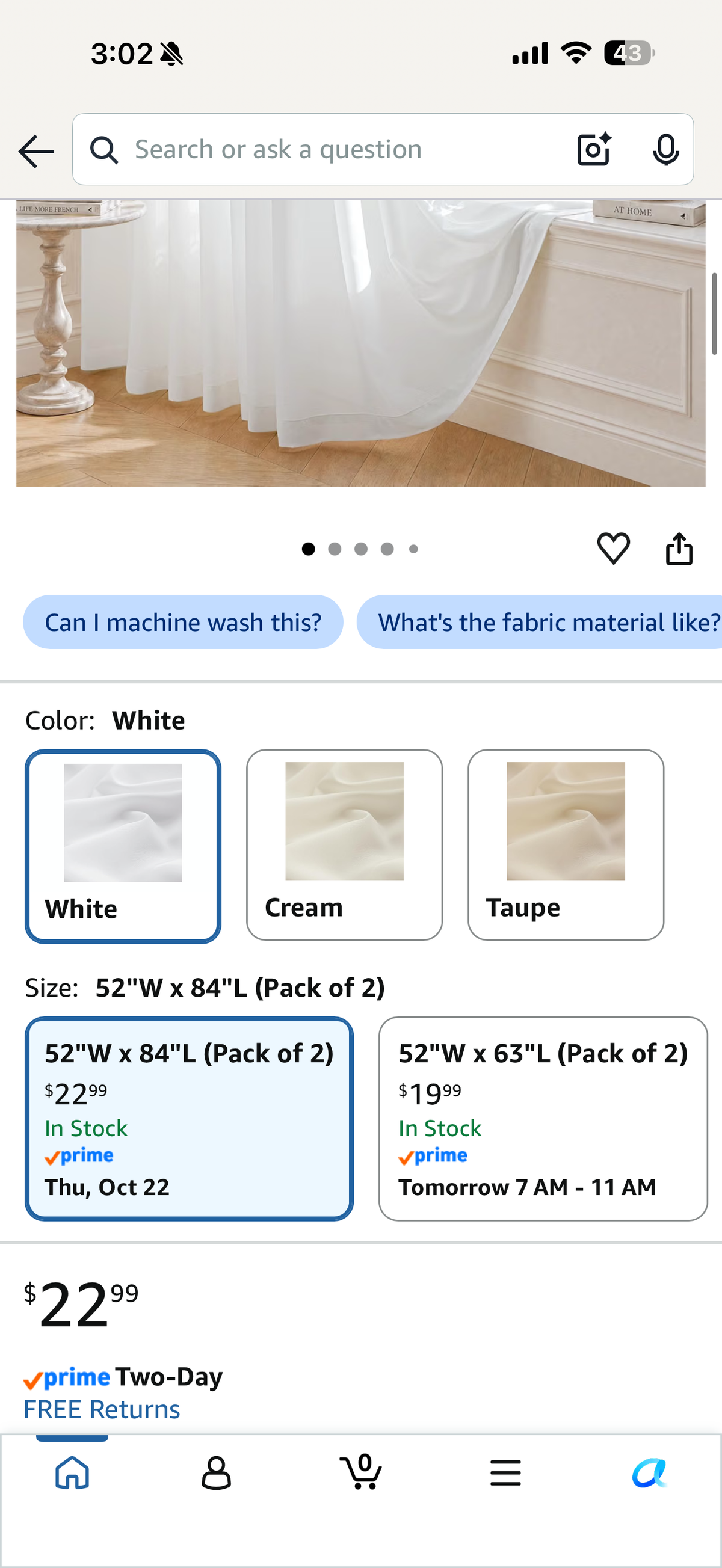 White Sheer Curtains for Bedroom, 84 Inches, Rod Pocket, 2 Panels