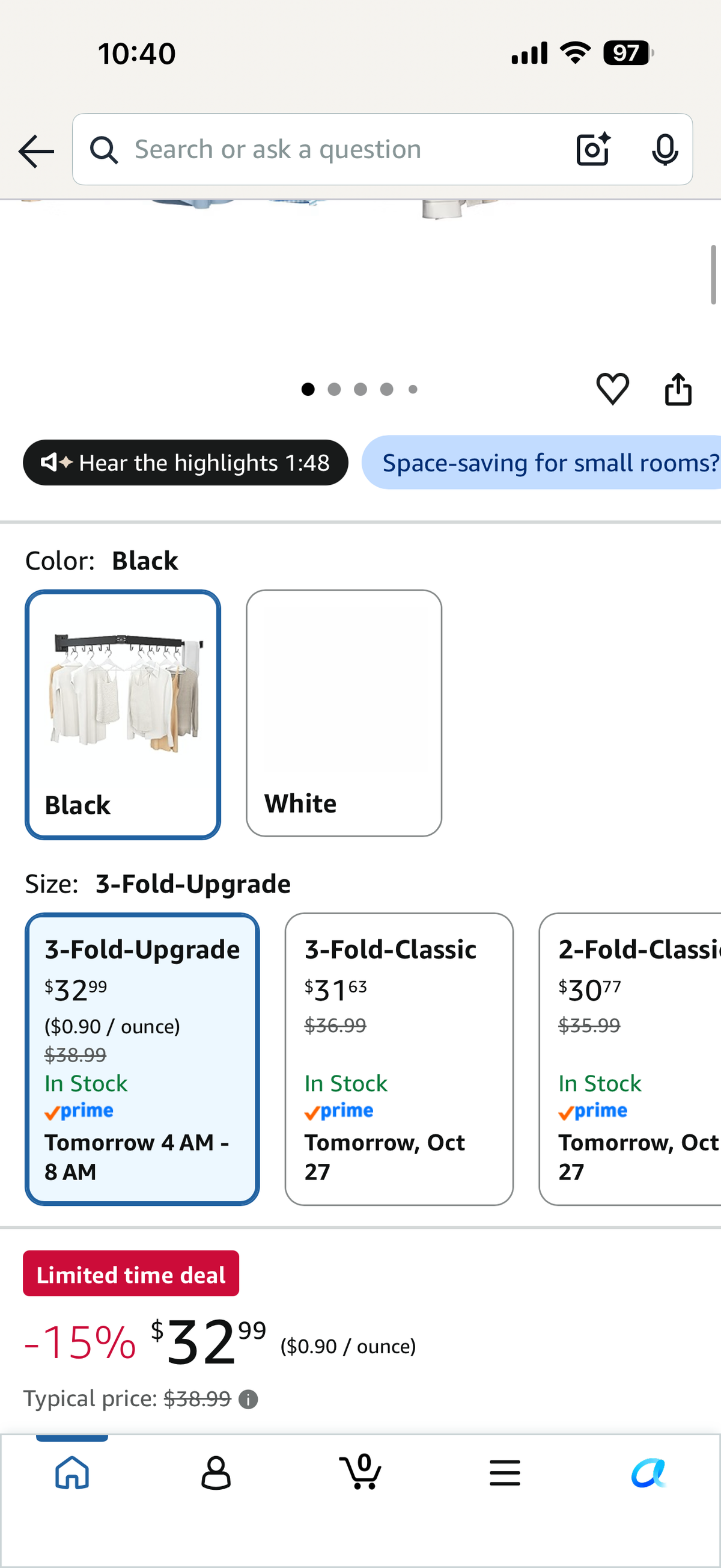 Clothes Drying Rack, Wall Mounted Laundry Drying Rack, Upgrade 3-Fold Foldable Collapsible Retractable Clothing Drying Rack with 12 Dual Hooks Organization for Laundry Room Indoor- Black