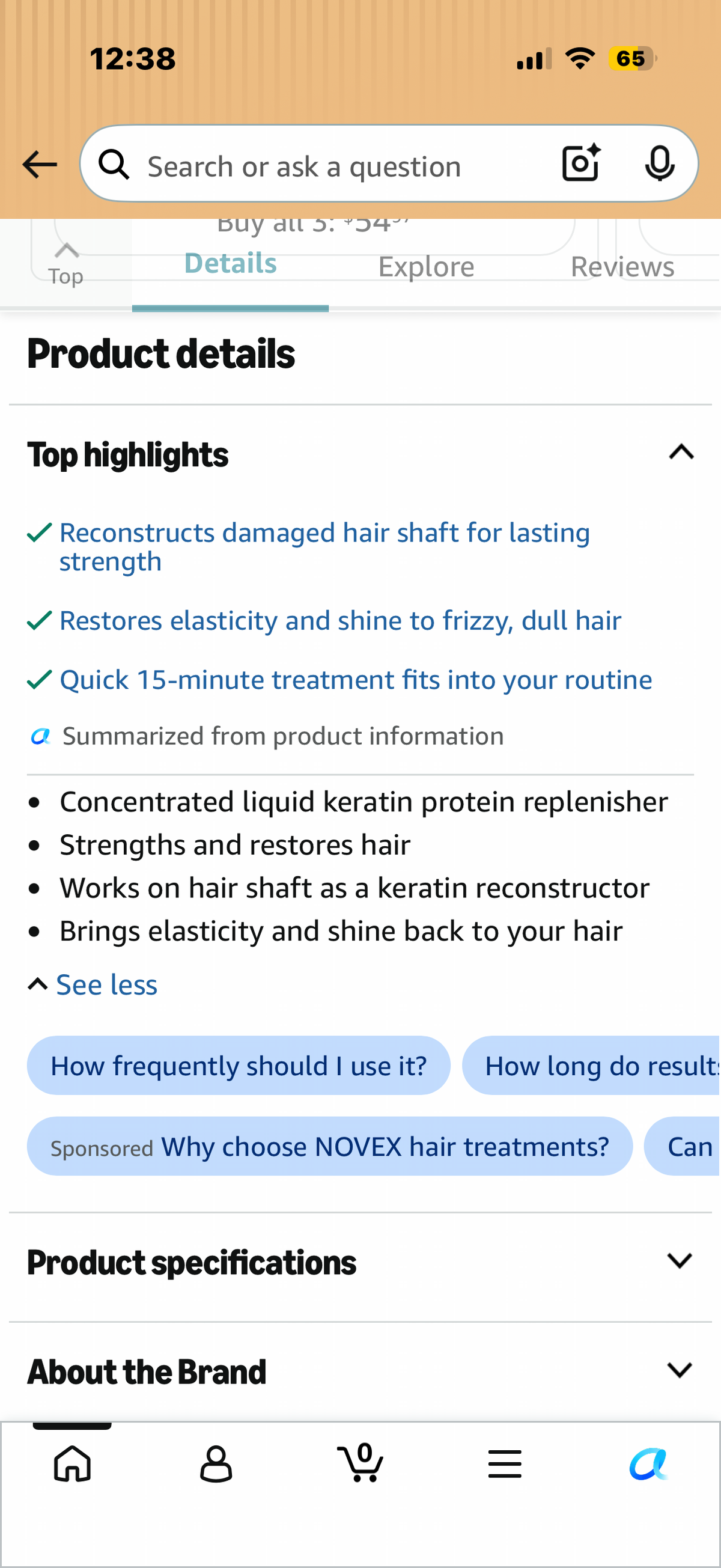 Novex Hair Care Max Concentrated Liquid Keratin, 8.4 oz